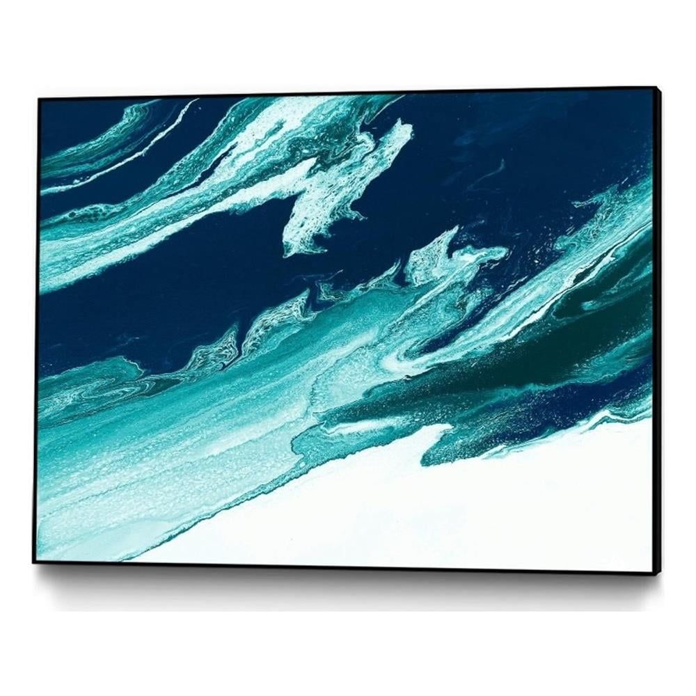 Large Blue and White Abstract Canvas with Black Frame