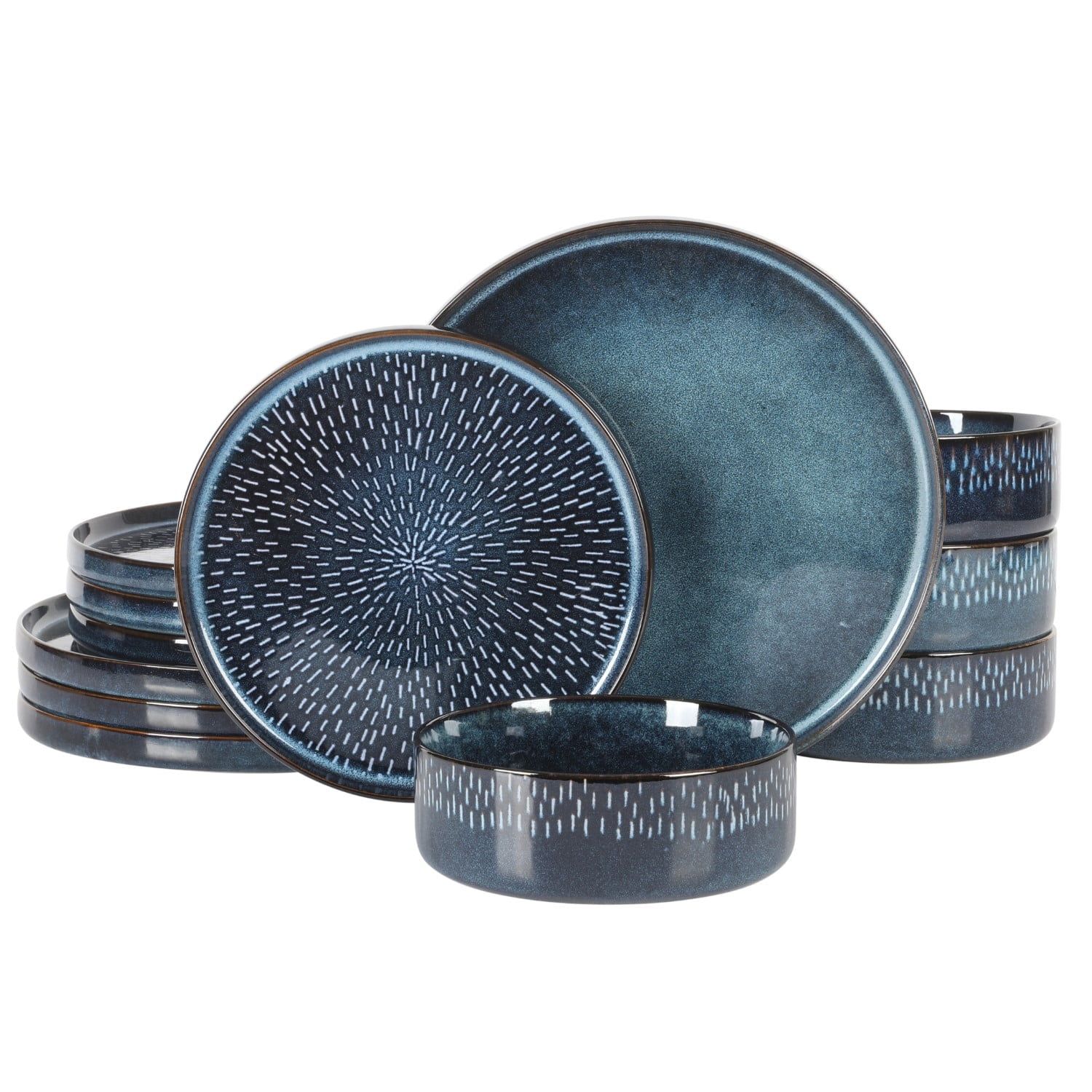 Navy Blue Ceramic 12-Piece Reactive Glaze Dinnerware Set