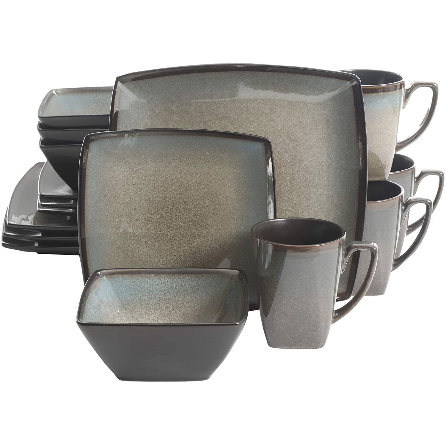 Tequesta Taupe Ceramic Square Dinnerware Set, Service for 4