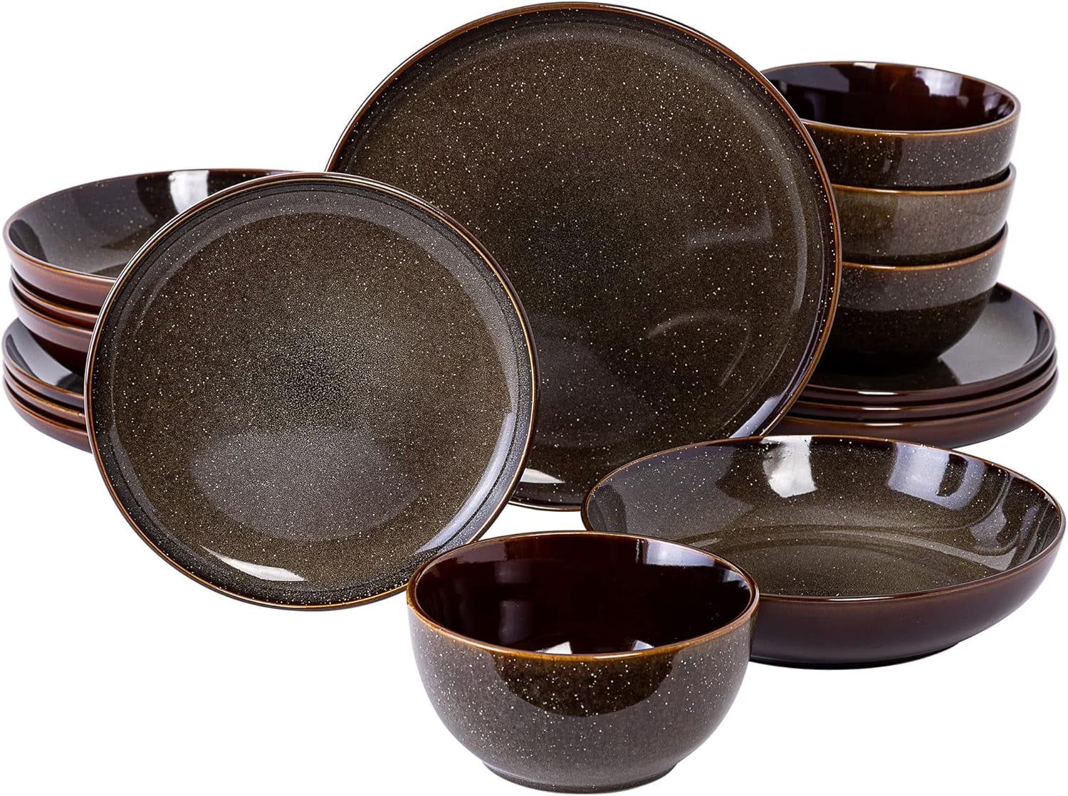 Rustic Brown Ceramic 16-Piece Dinnerware Set with Reactive Glaze