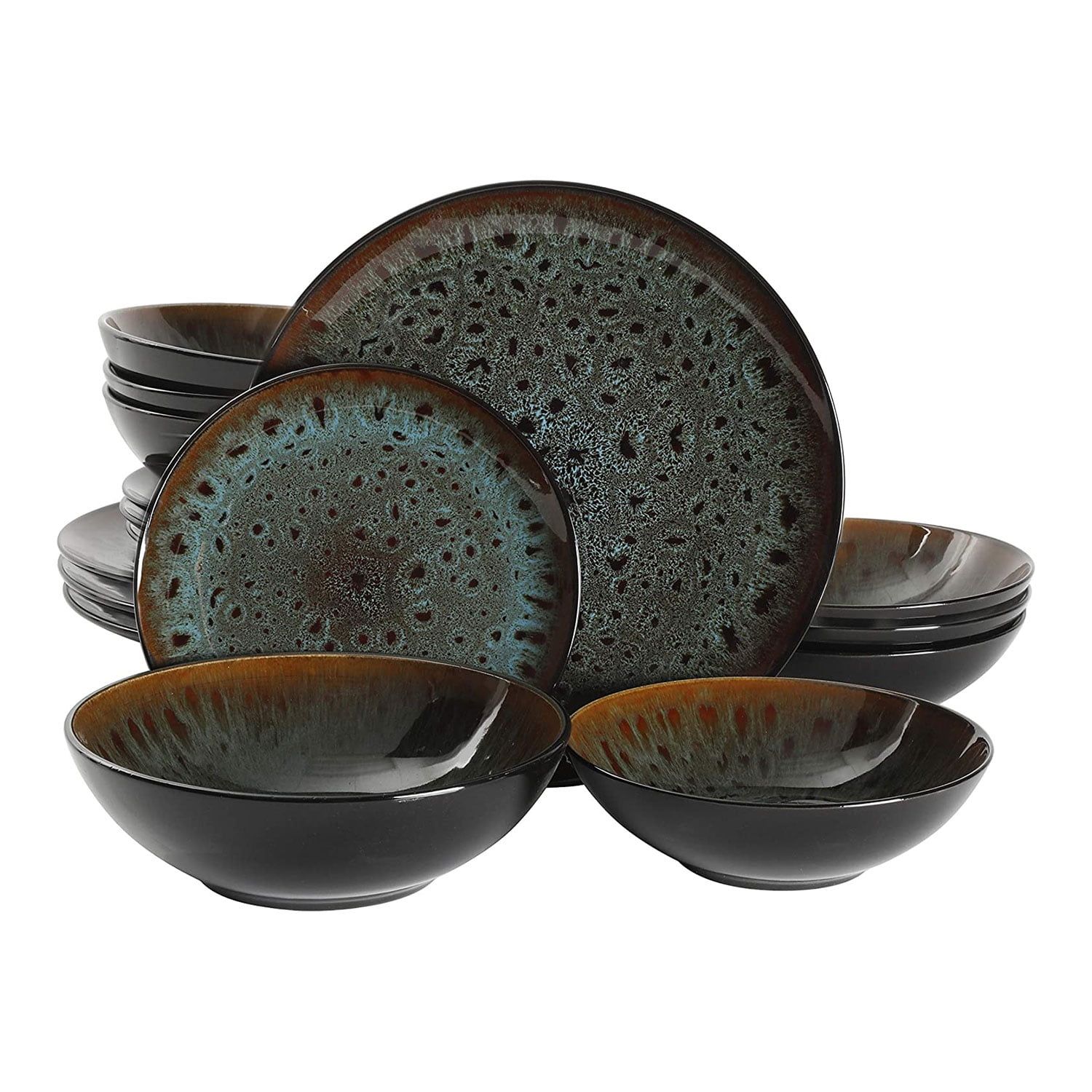 Kyoto Teal and Bronze Reactive Glaze Ceramic Dinnerware Set, Service for 4