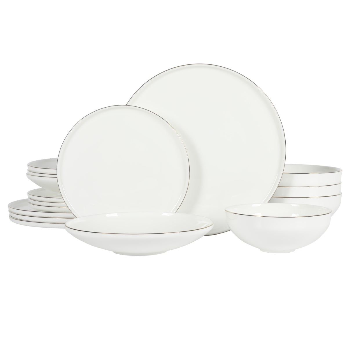 White Porcelain 16-Piece Minimalist Dinnerware Set with Gold Rim