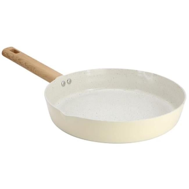 Cream Ceramic Nonstick Aluminum 11-inch Frying Pan with Faux Wood Handle
