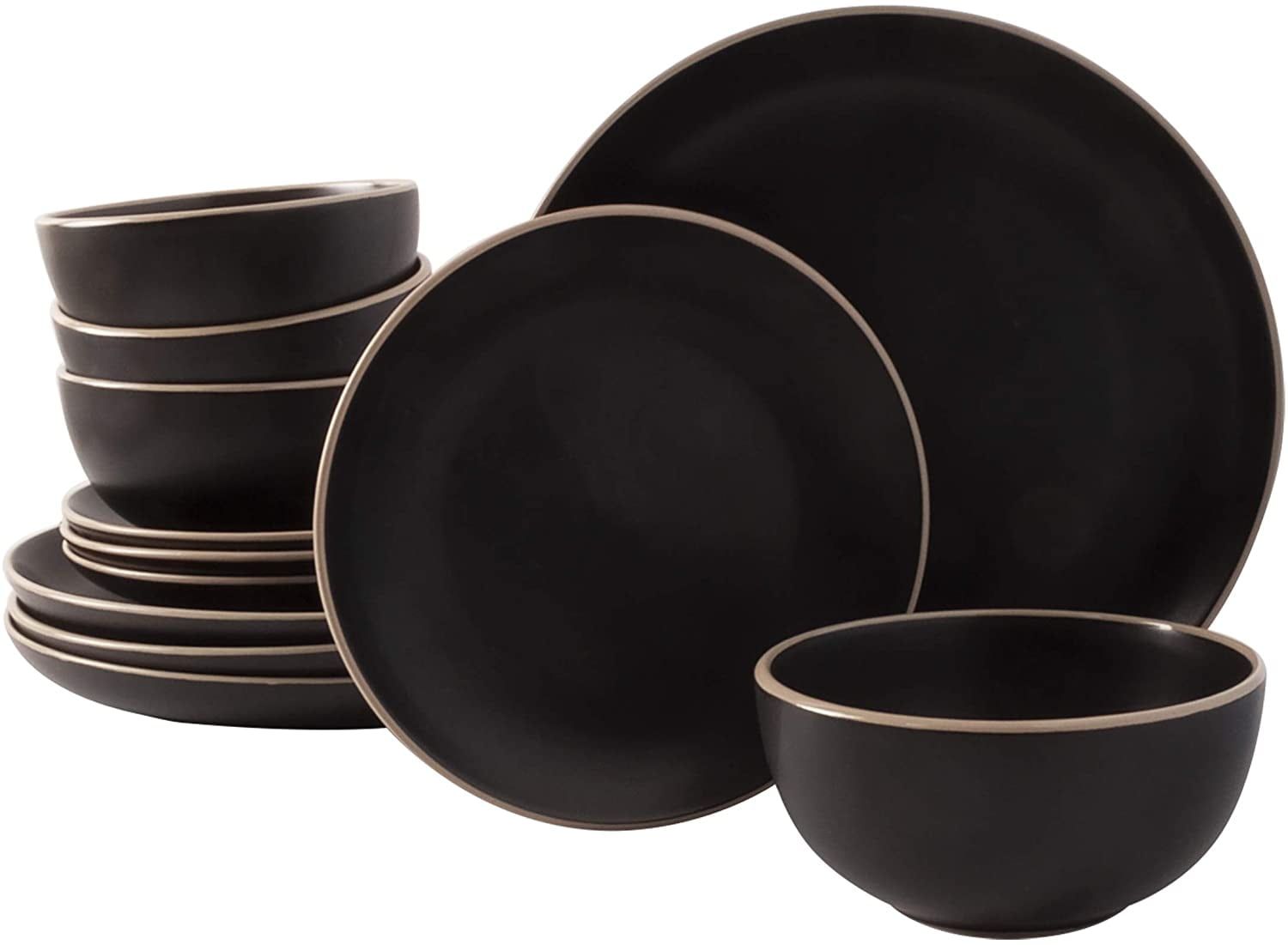 Black Ceramic 12-Piece Dinnerware Set, Service for 4