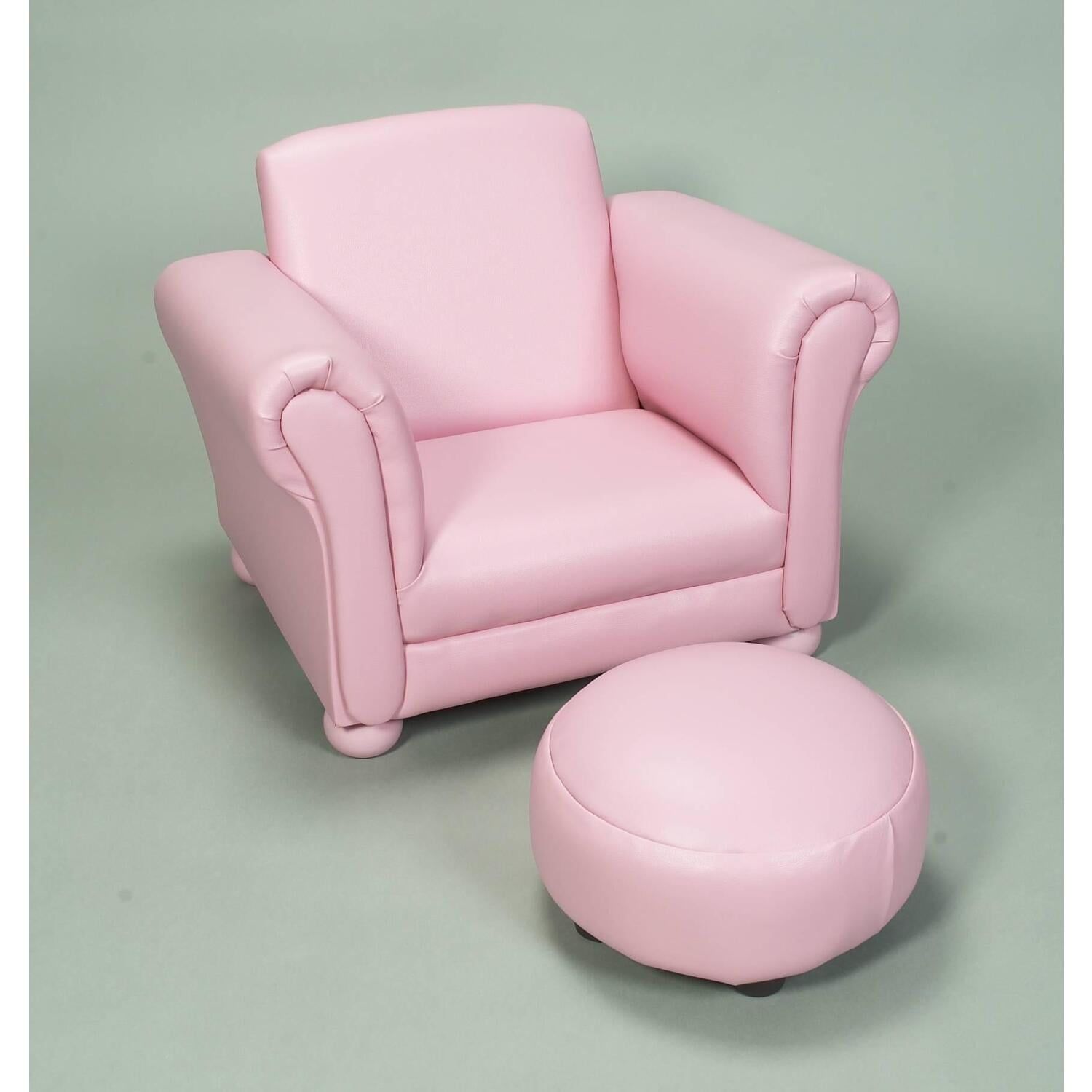 Handcrafted Pink Microfiber Wood Armchair with Ottoman