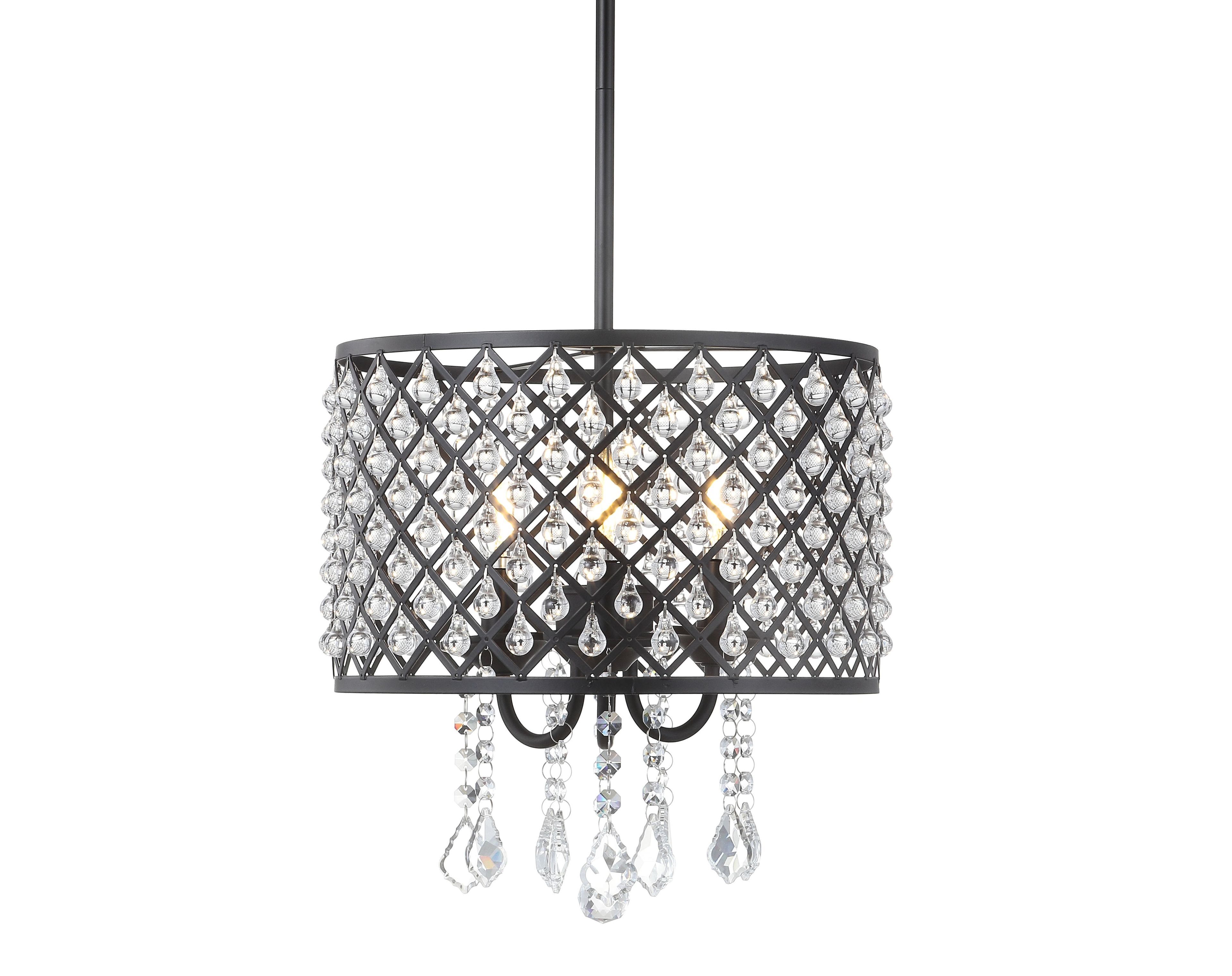 Gigi 13" Glamorous Black Iron & Crystal LED Drop Chandelier