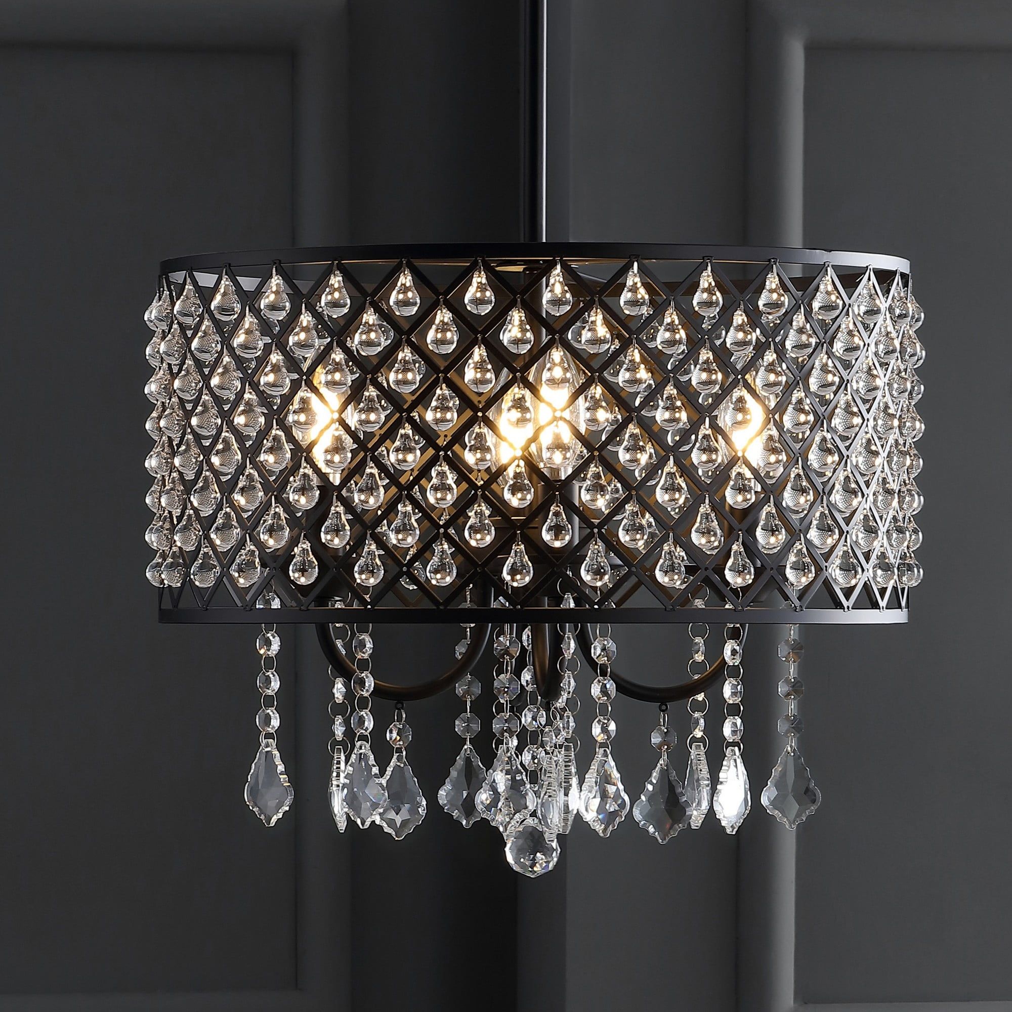 Gigi 17" Black Metal/Crystal LED Glam Drop Chandelier