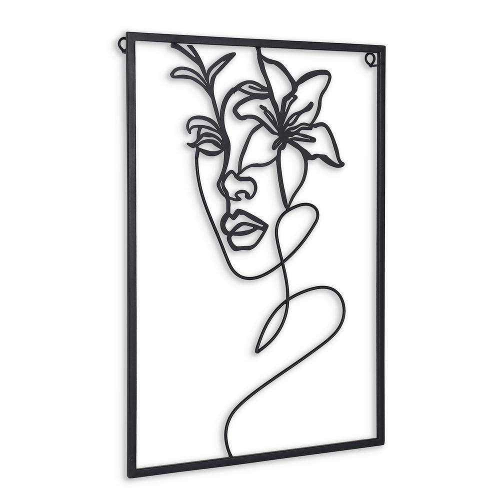 Black Iron Floral Face Line Art Wall Decor