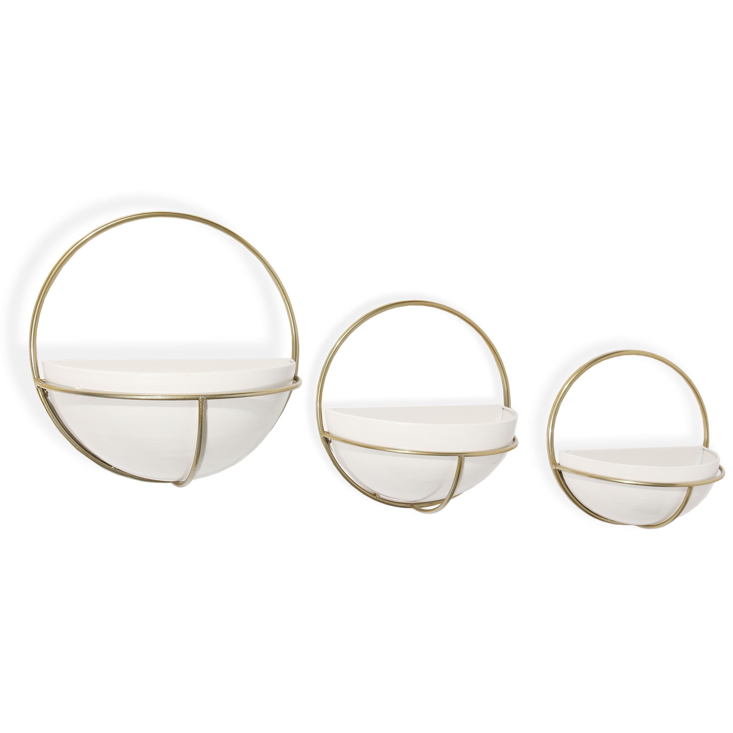 Gold and White Metal Wall Planter Set, 13" x 7"