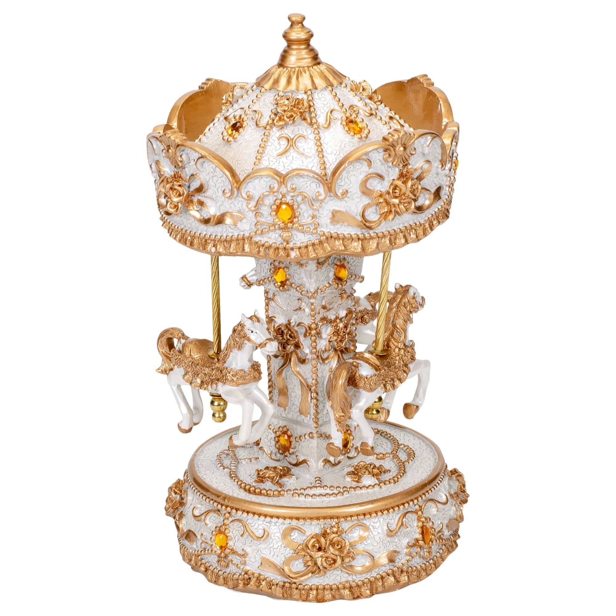 Gilded Gold and White 10" Musical Carousel Figurine