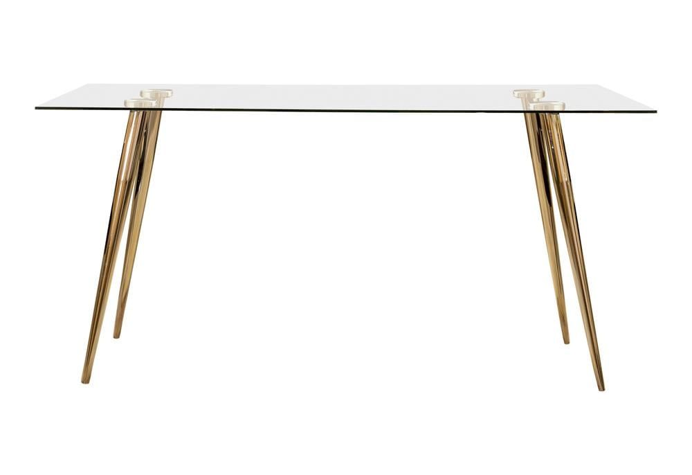 Gilman Rectangular Glass Top Dining Table with Gold Legs