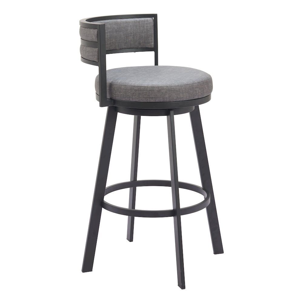 Gray Wood and Metal Swivel Barstool with Cushioned Seat