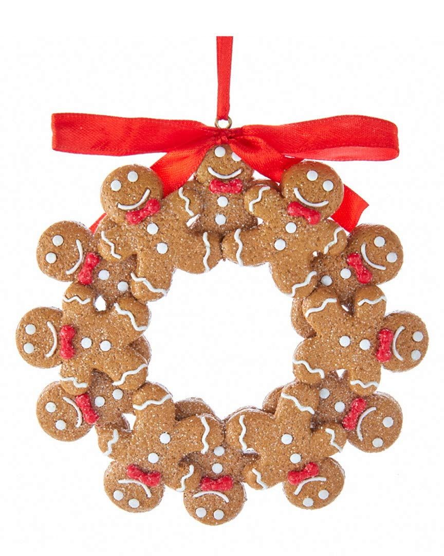 Glittery Gingerbread Boy Wreath Ornament with Red Bow