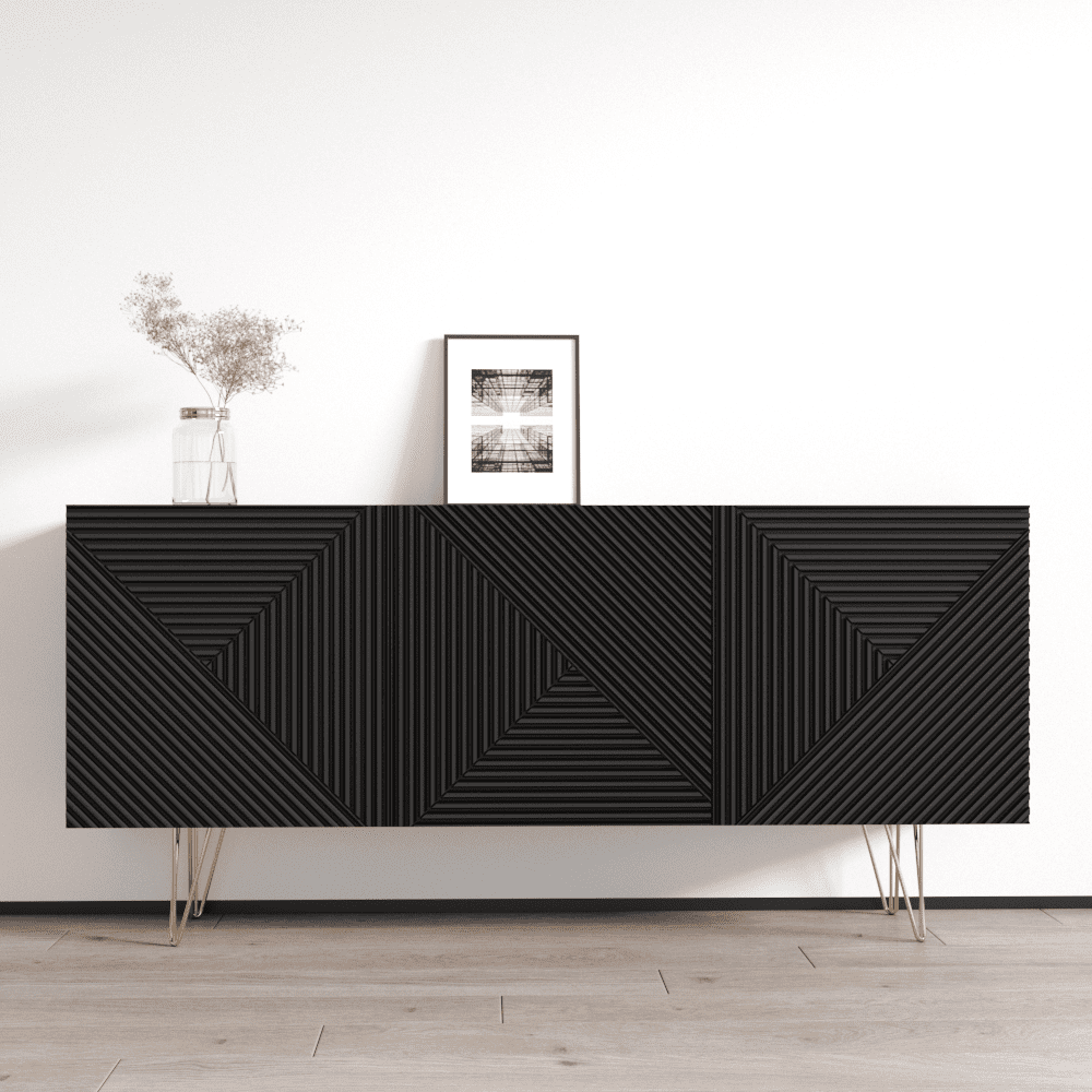 Giza 63" Black High Gloss Sideboard with Gold Legs