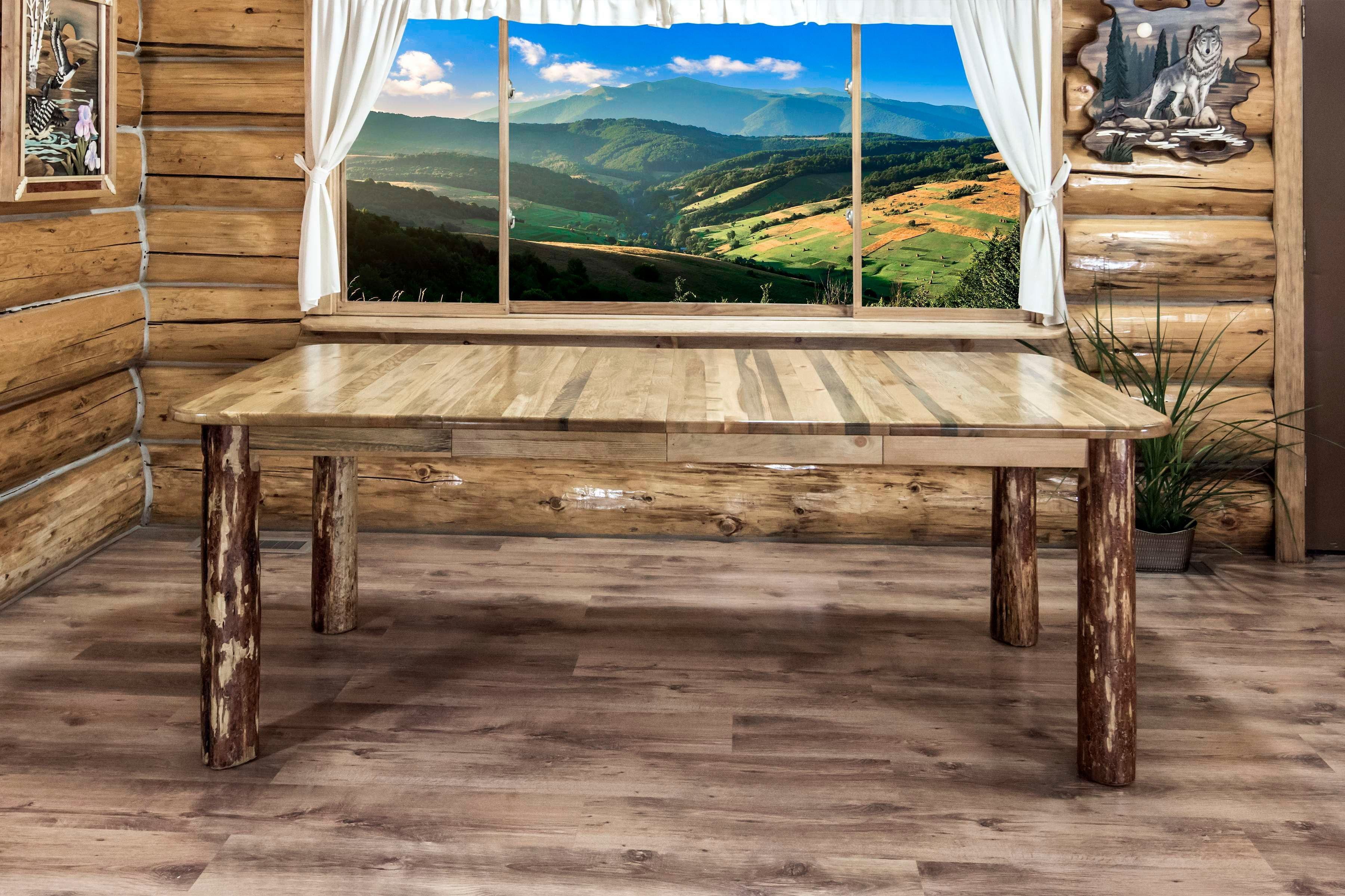 Rustic Honey Brown Extendable Dining Table with Removable Leaf