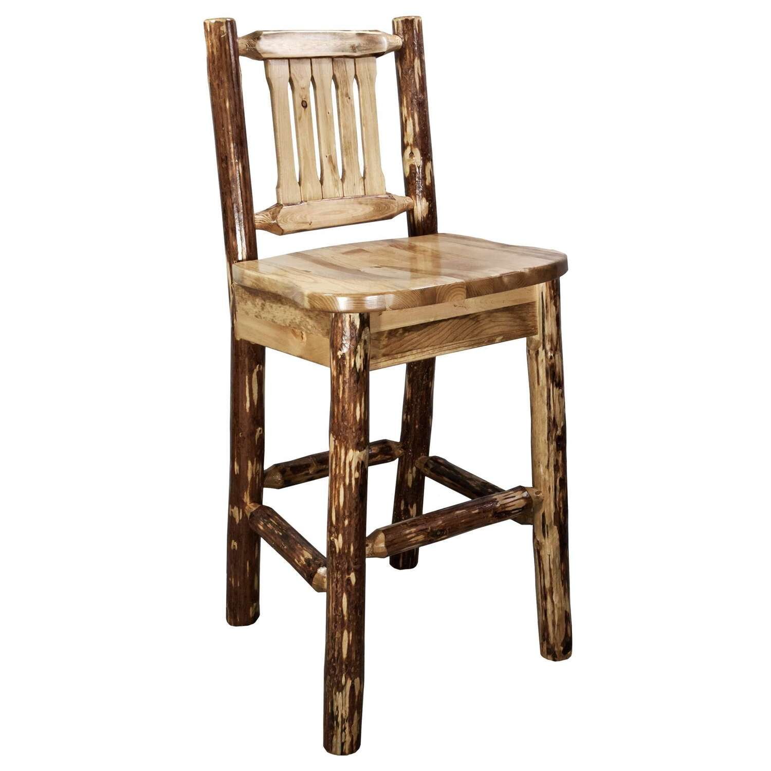 Rustic Charm High-Back Wooden Barstool in Matte Brown Finish