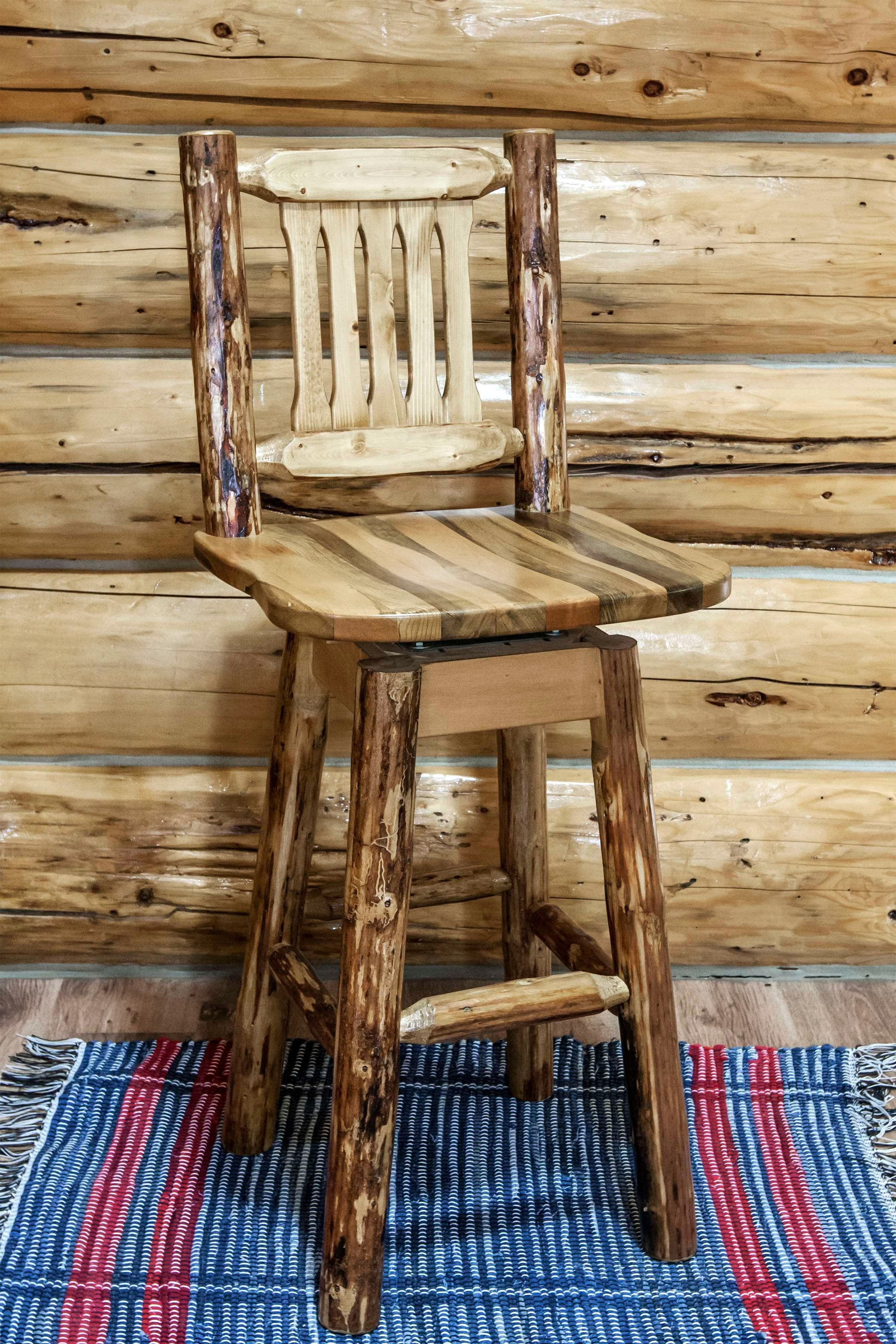 Buckskin High-Back Saddle Swivel Barstool in Solid Wood