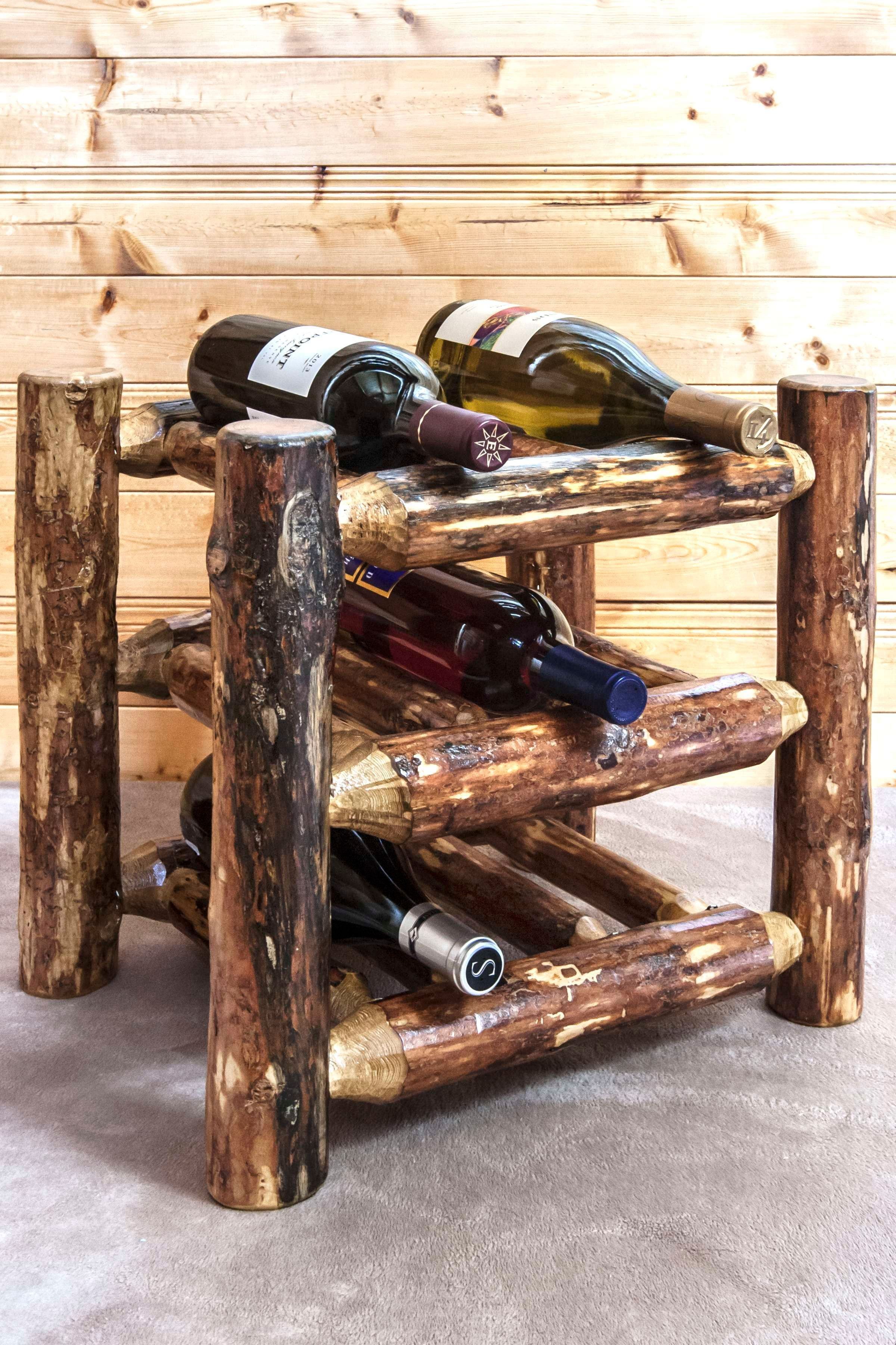 Rustic Lodge 9-Bottle Lacquered Pine Countertop Wine Rack