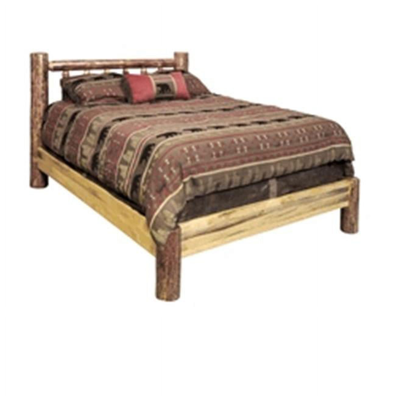 Rustic Pine Full Platform Bed with Drawers and Headboard