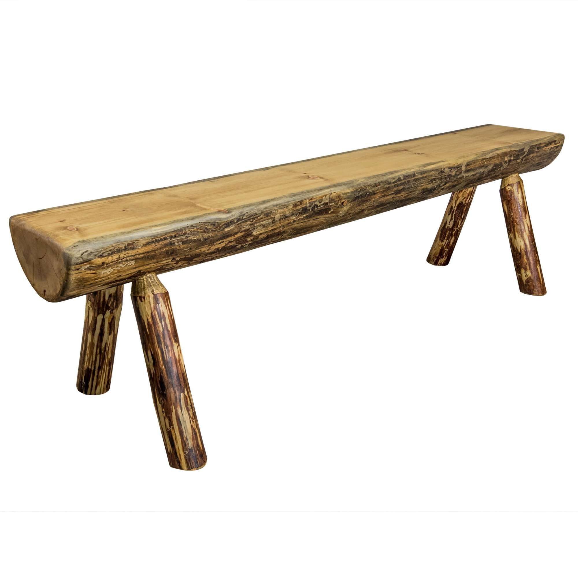 Rustic Natural Pine Half-Log Outdoor Bench, 4-6 ft