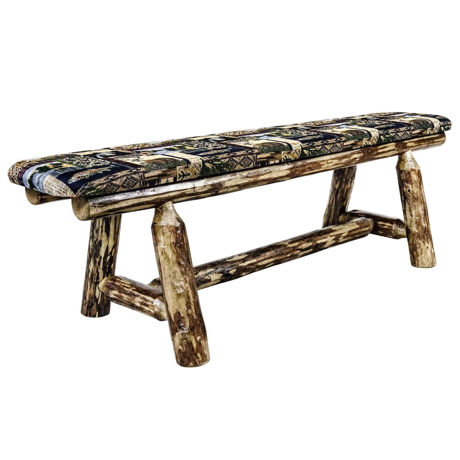 Rustic Glacier Country 5-Foot Plank Bench with Woodland Upholstery