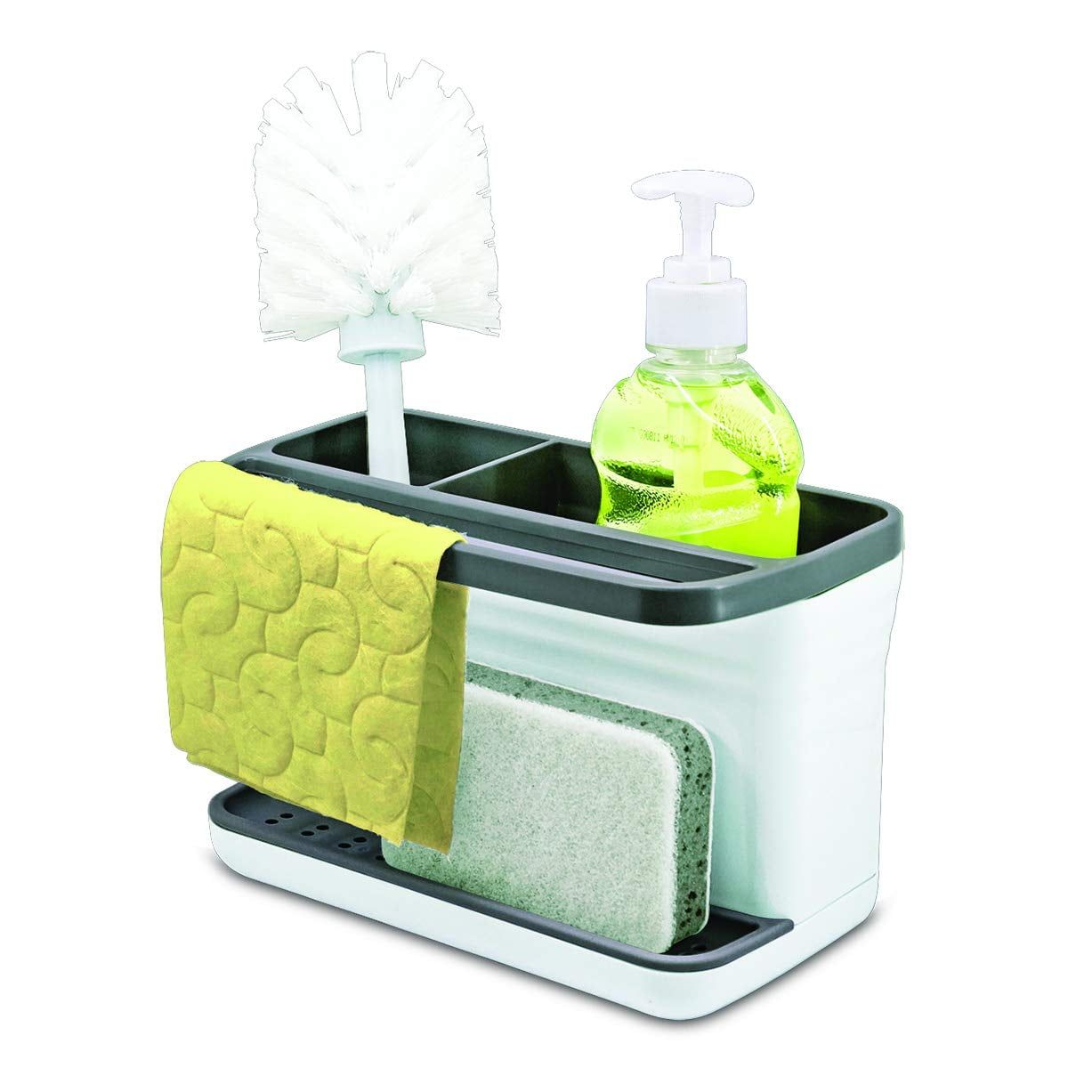 White and Gray Plastic Kitchen Sink Organizer Caddy with 2 Compartments