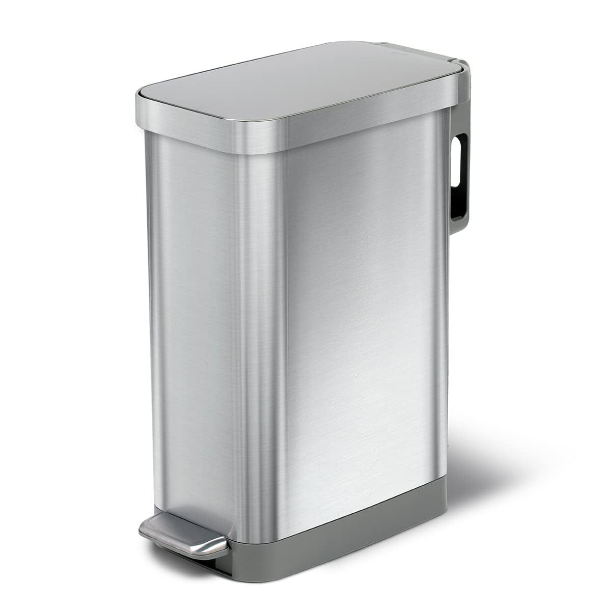 Slim Stainless Steel Trash Can with Soft Close Lid and Pedal, 45L