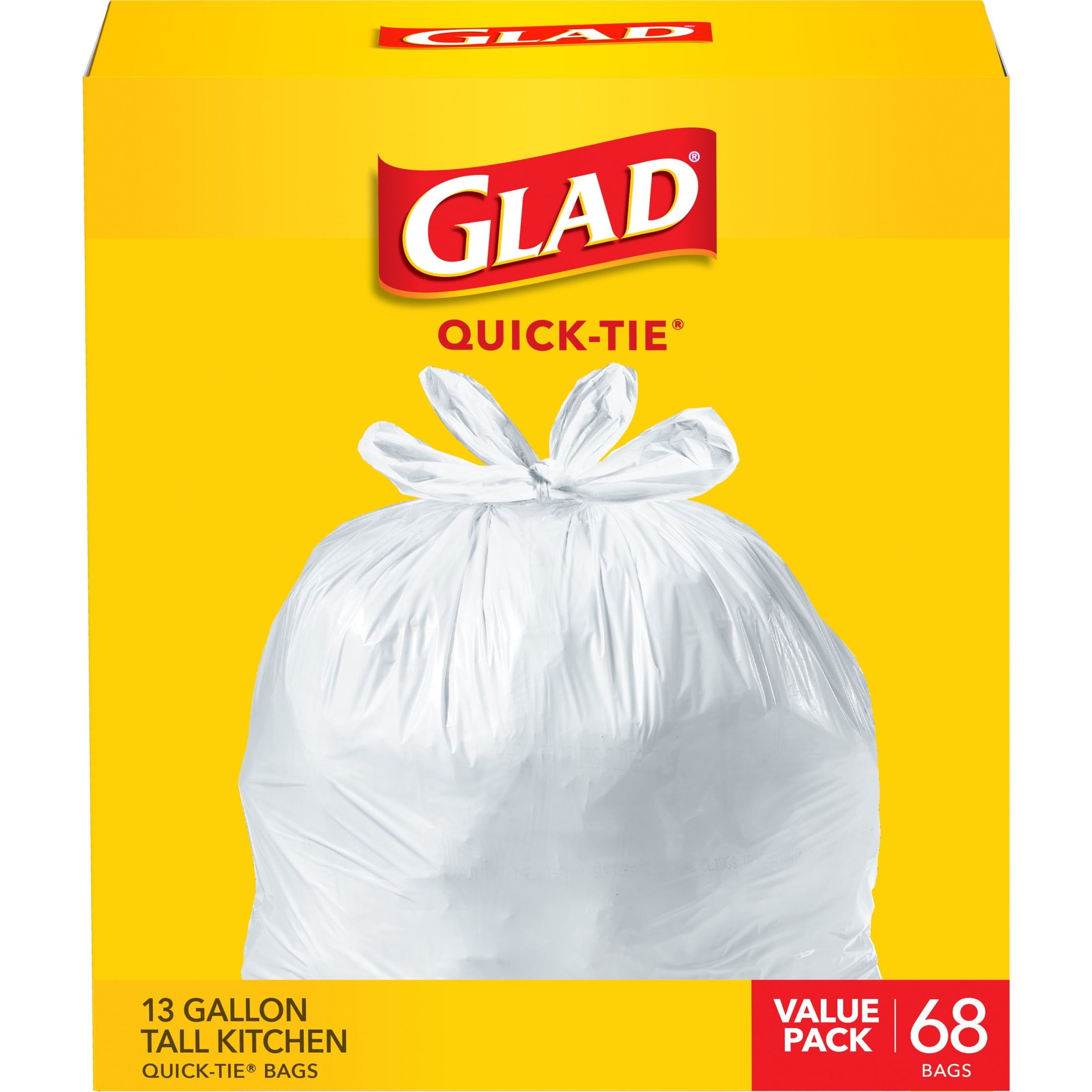 Glad 13 Gallon White Tall Kitchen Quick-Tie Trash Bags