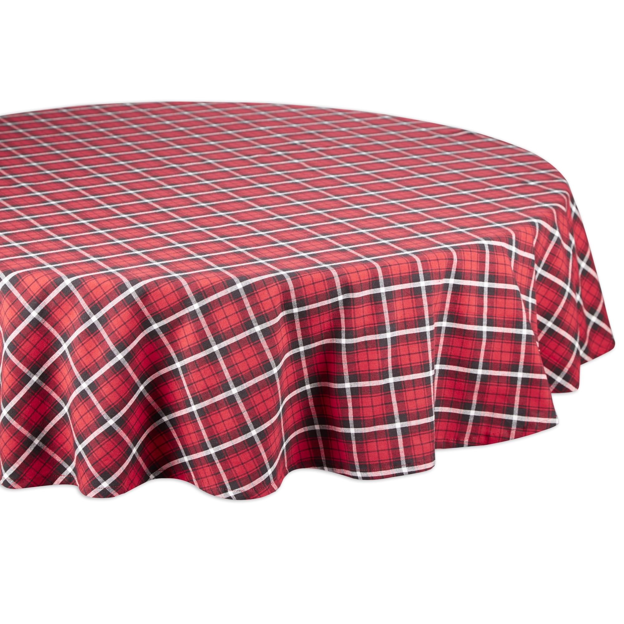 Red Plaid Cotton Round Winter Tablecloth, 70"