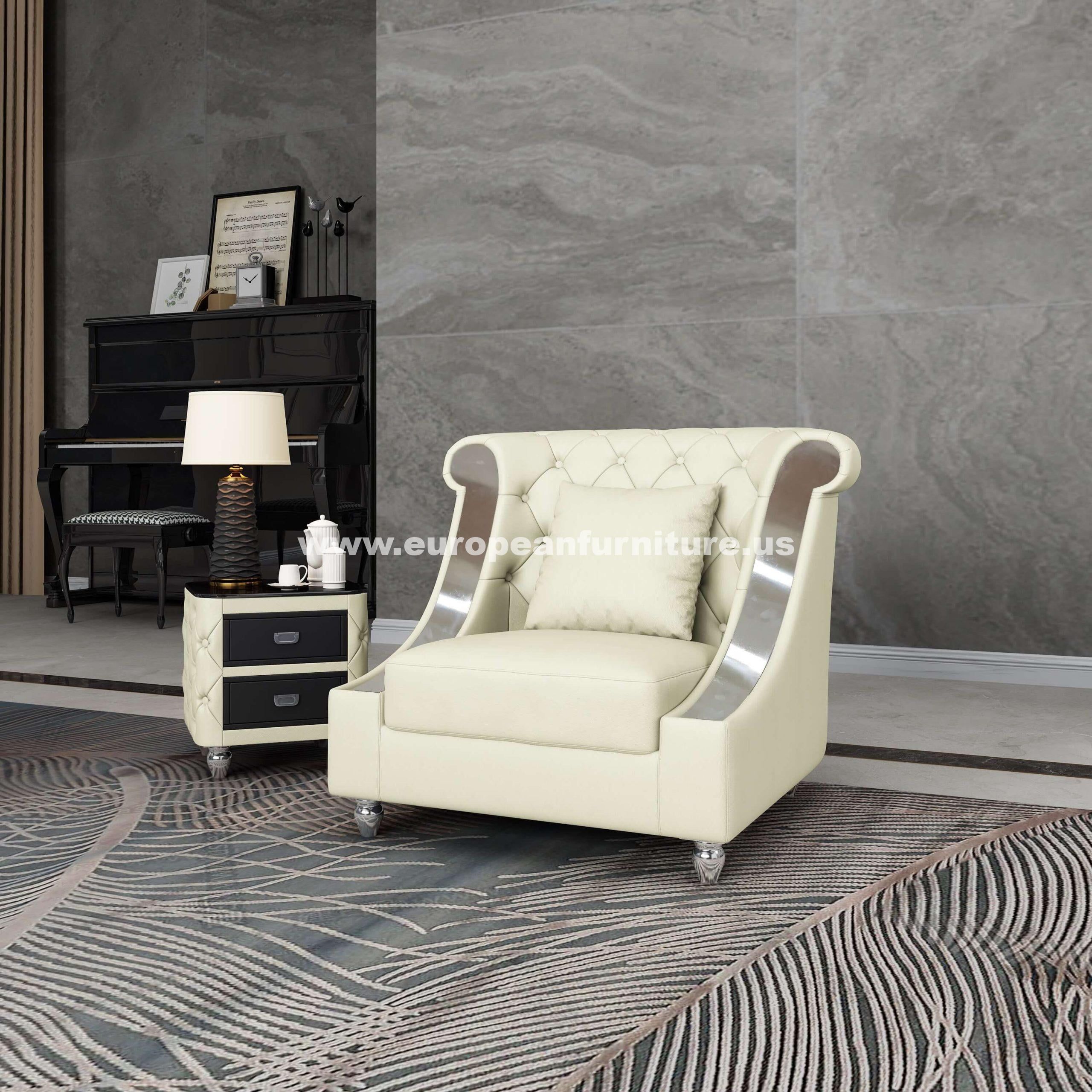 Glam Off-White Italian Leather Tufted Chair