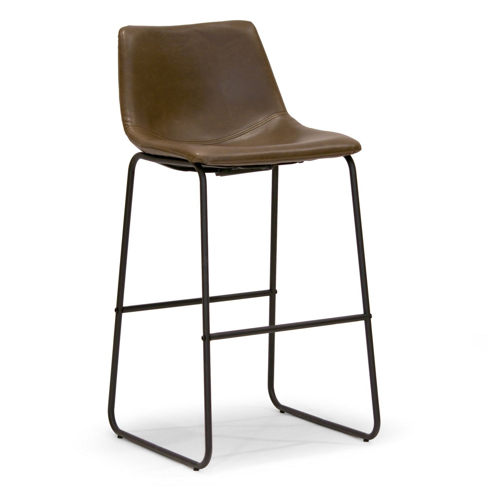 Adan Dark Brown Faux Leather Bar Stools with Metal Frame, Set of 2