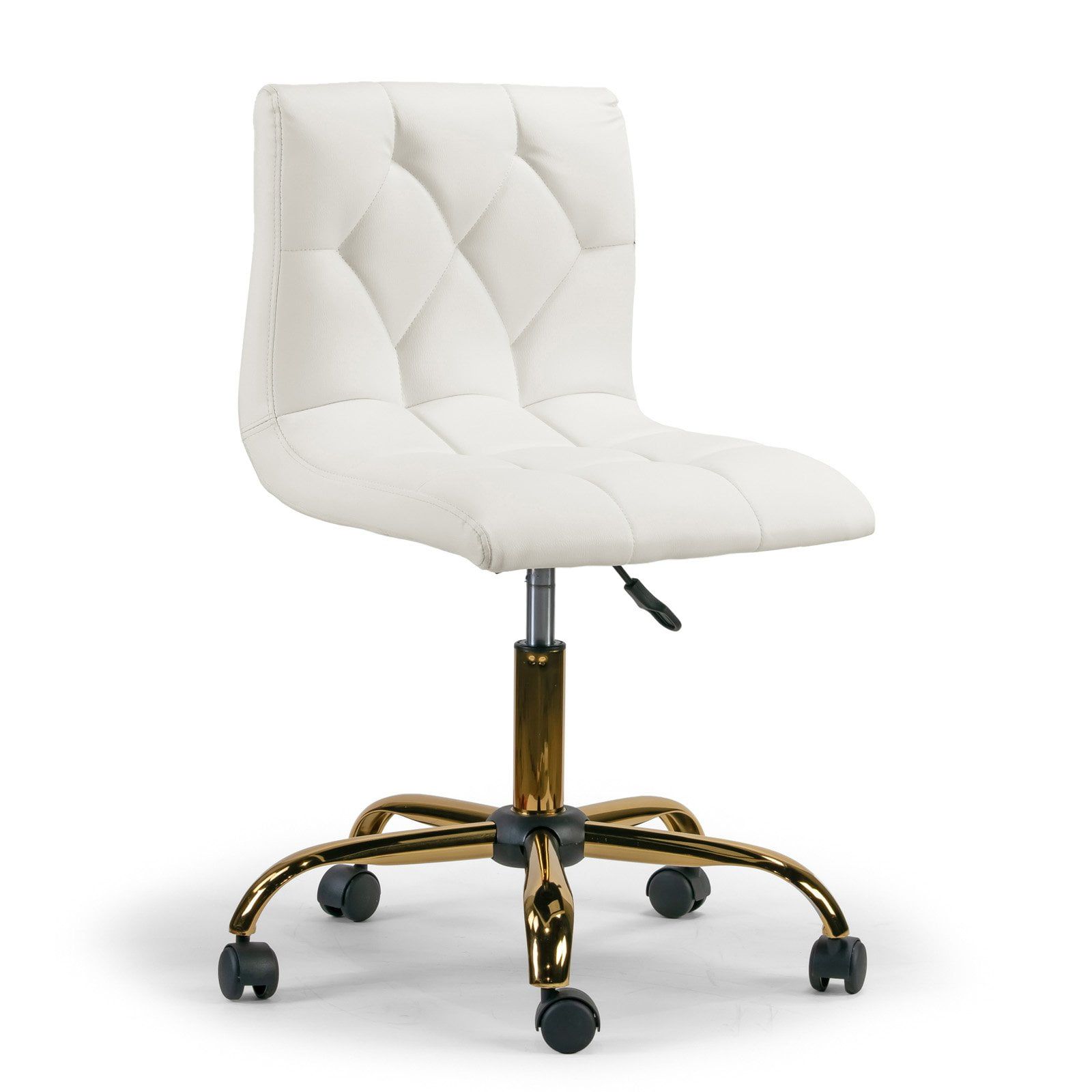 White Faux Leather Armless Task Chair with Metal Base