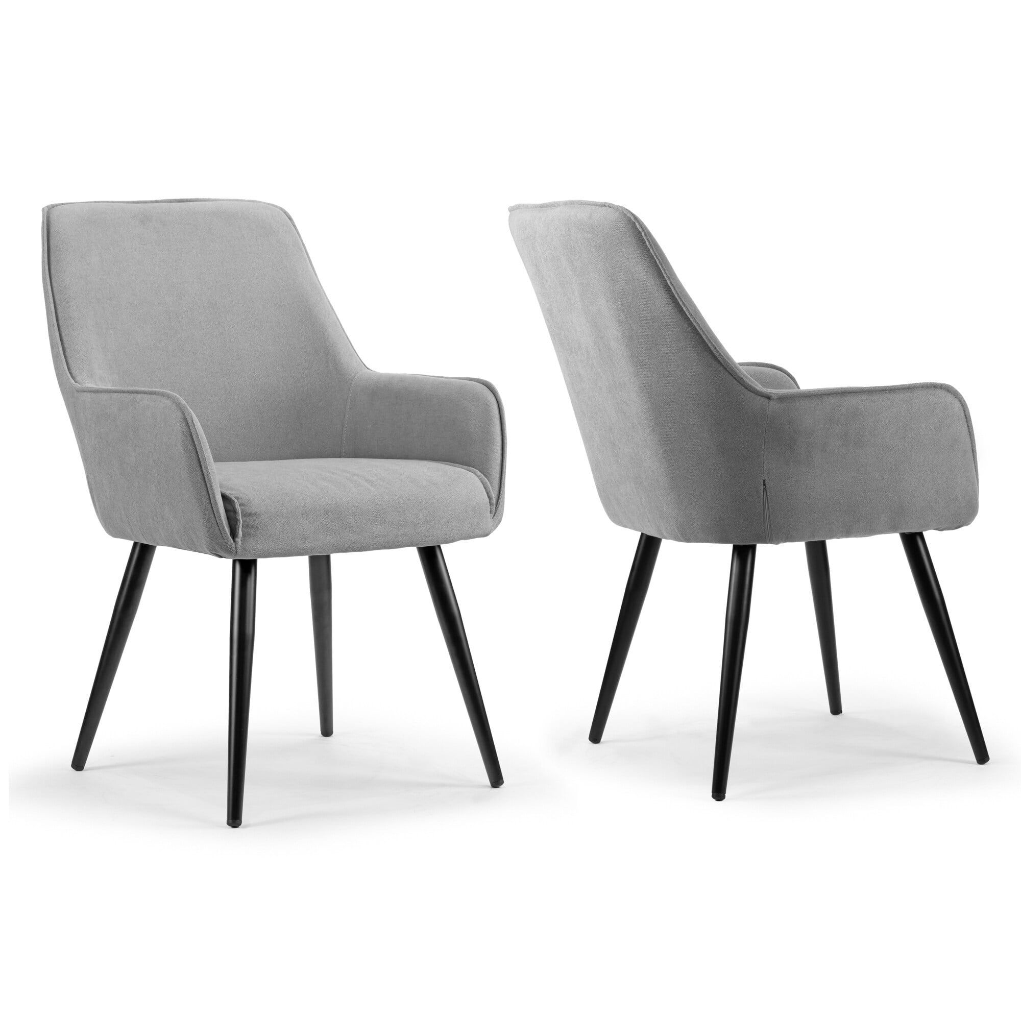 Gray Upholstered Arm Chair with Black Metal Legs