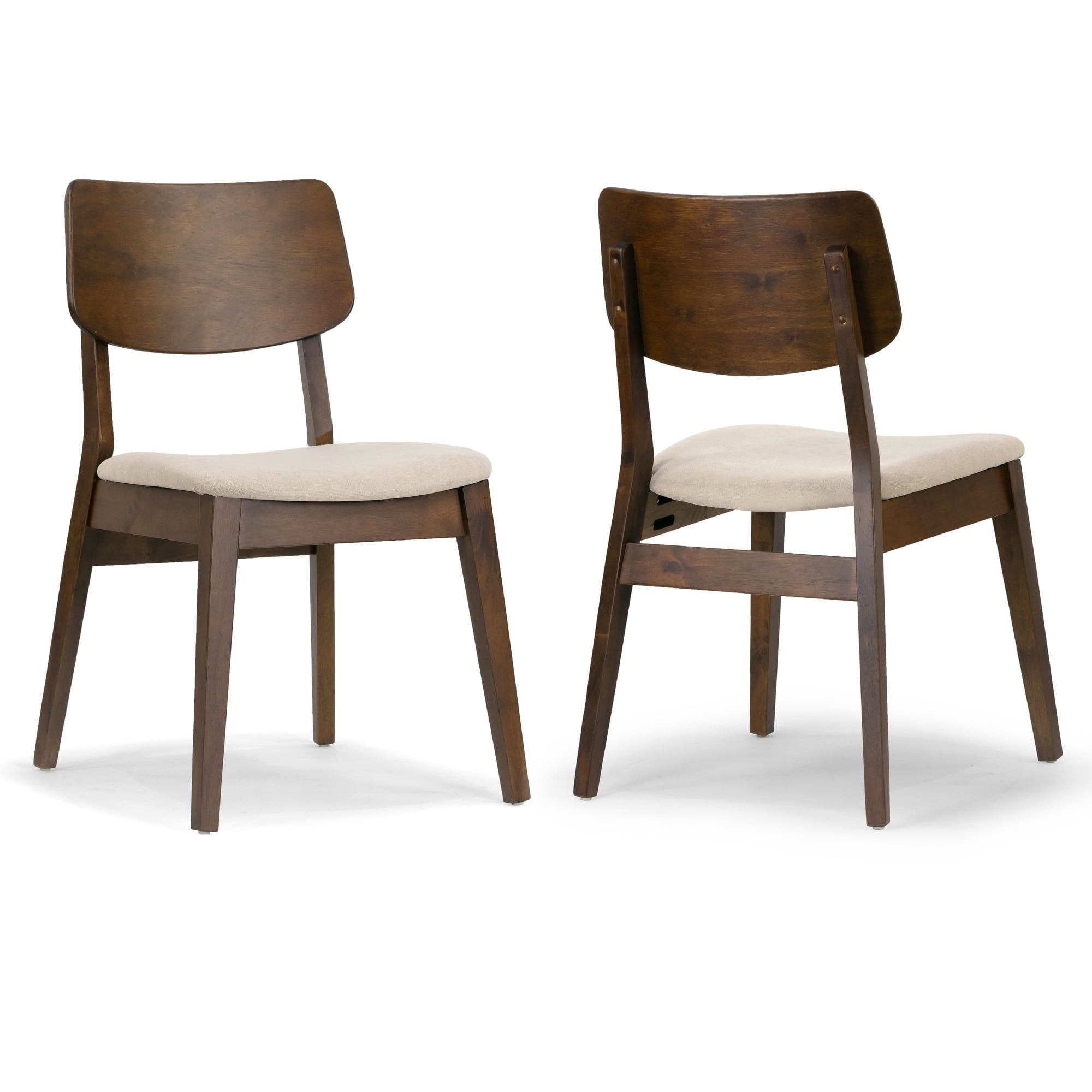 Astin Dark Brown Wood Dining Chairs with Beige Upholstered Seats, Set of 2