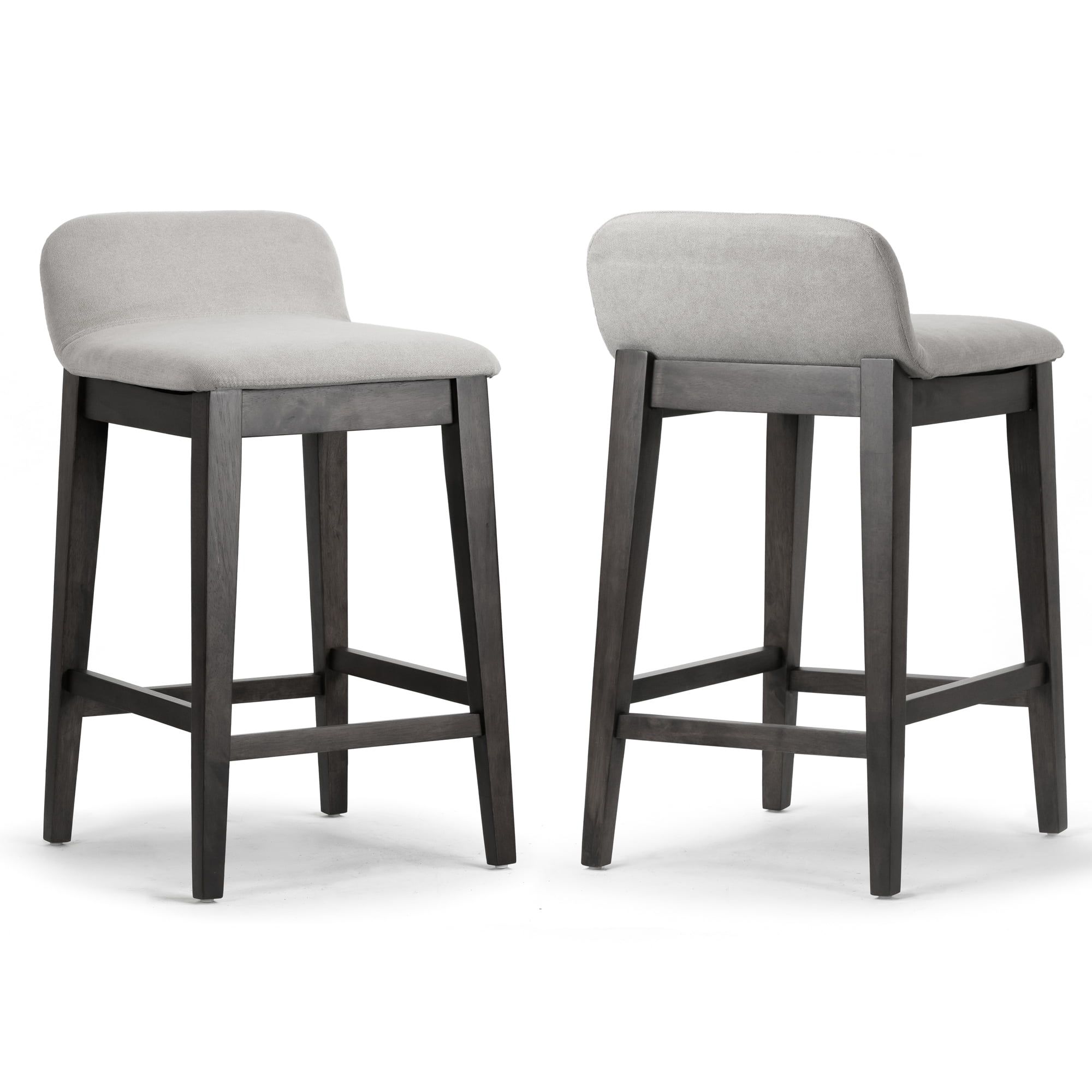 Set of 2 Gray Fabric and Black Rubberwood Counter Stools