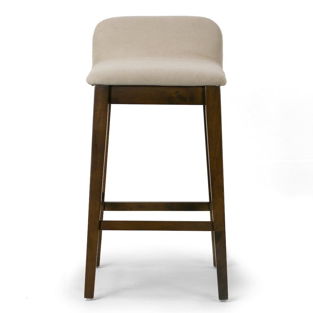 Set of 2 Beige Fabric and Dark Brown Wood Bar Stools