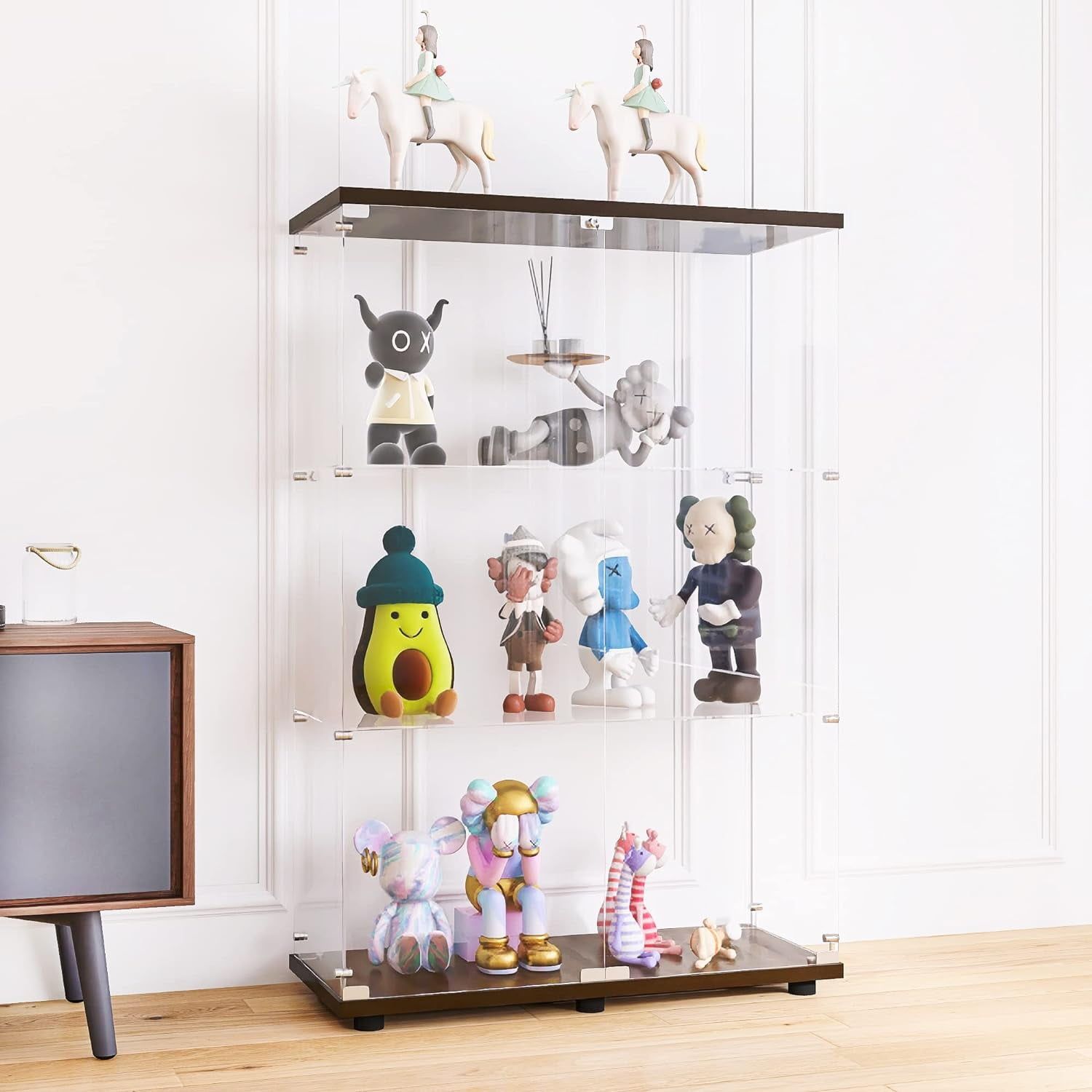 Black 3-Shelf Glass Display Cabinet with Two Doors