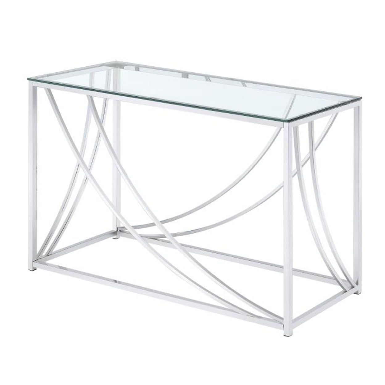 Clear and Silver Glass Top Rectangular Sofa Table with Storage