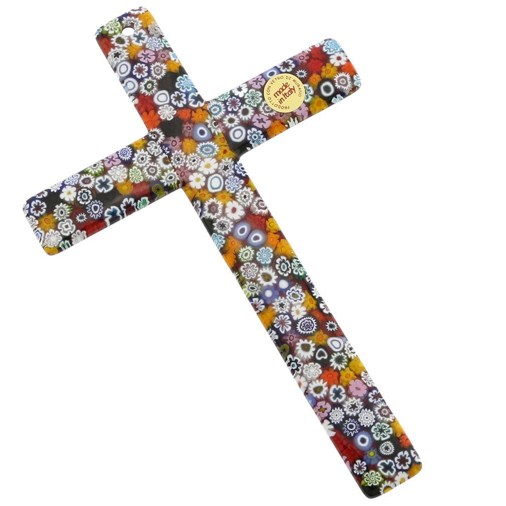 Colorful Murano Glass Millefiori Wall Crucifix, 8"