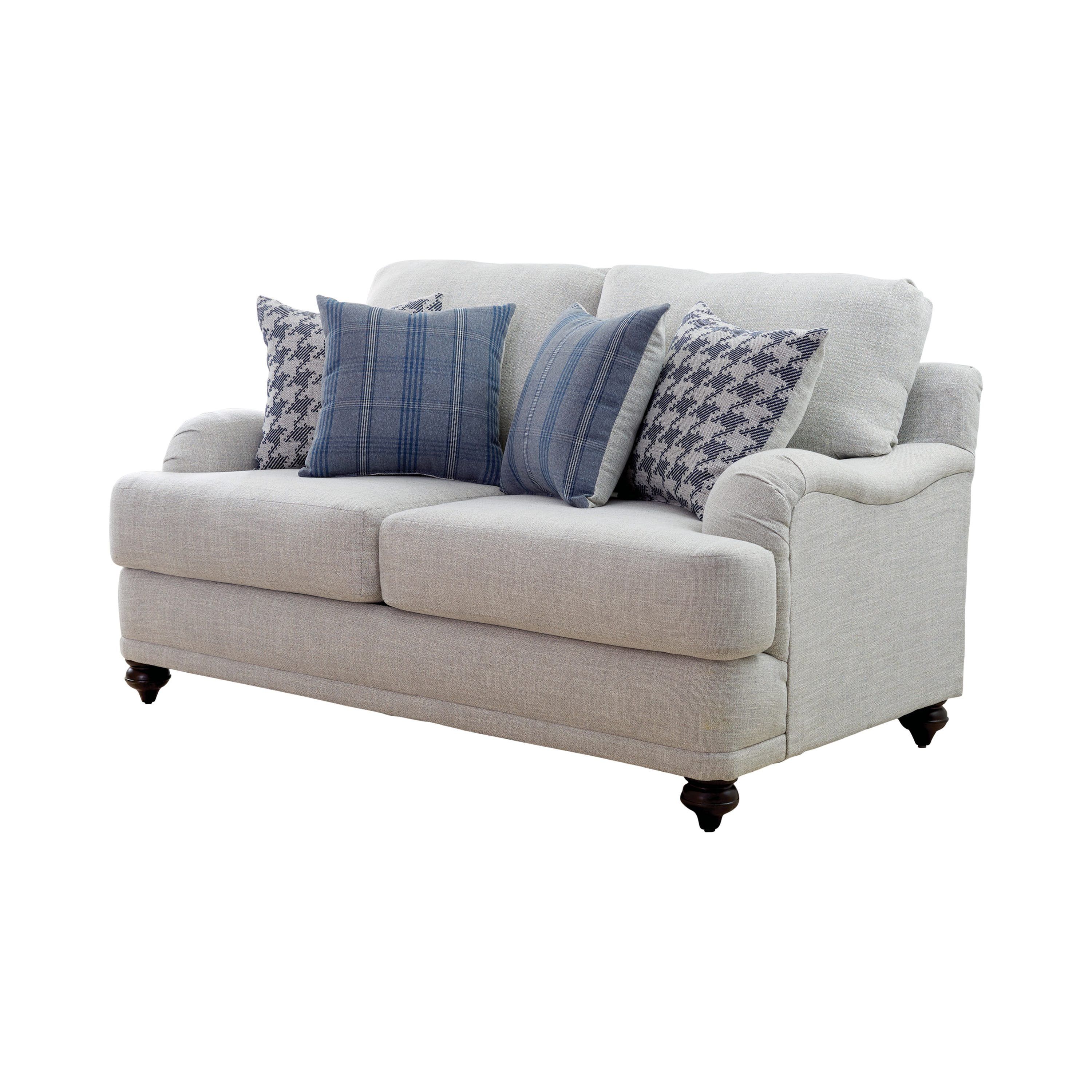 Gwen Farmhouse Light Grey Fabric Loveseat with Espresso Wood Legs