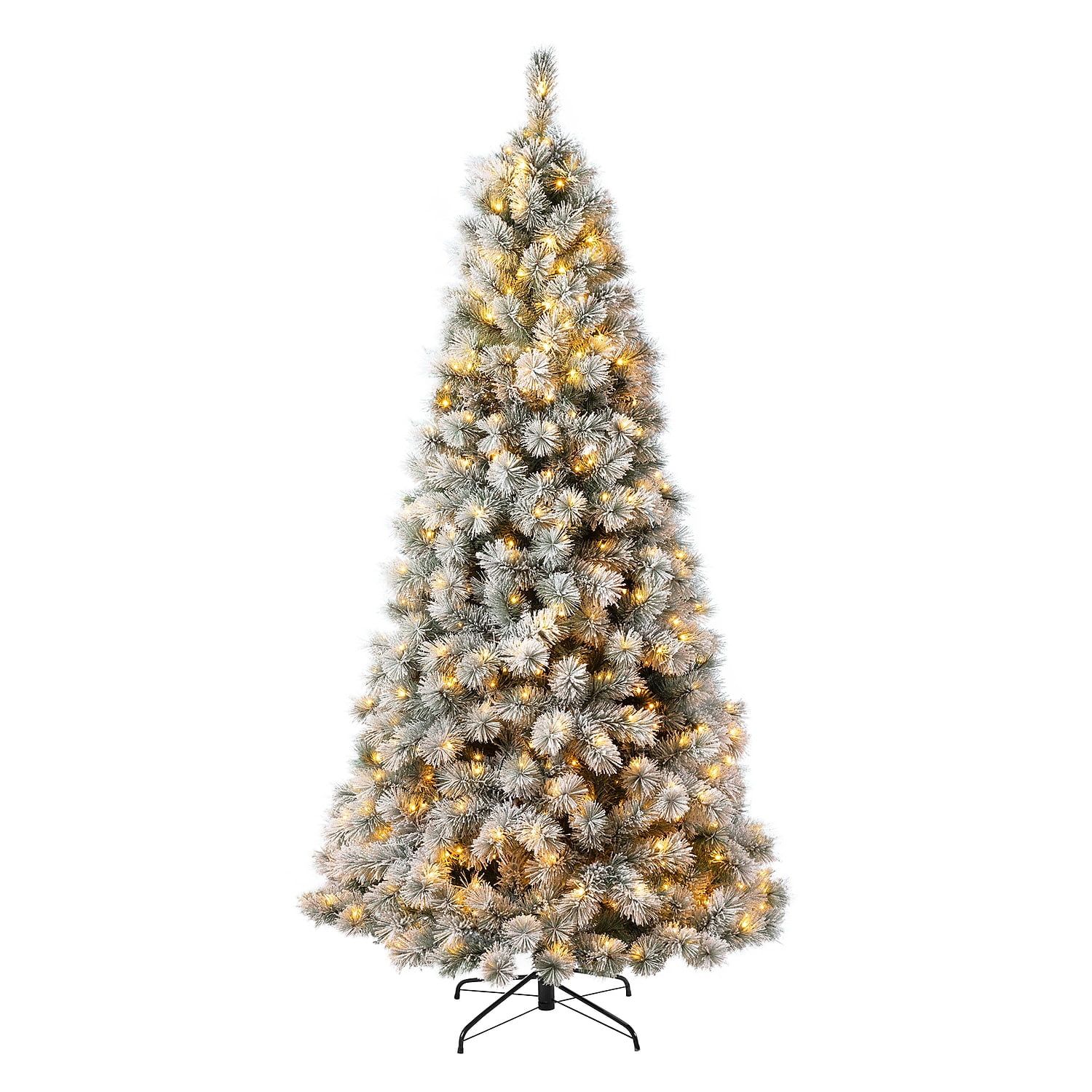 7.5ft Pre-Lit Snow Flocked Spruce Christmas Tree with Warm White Lights