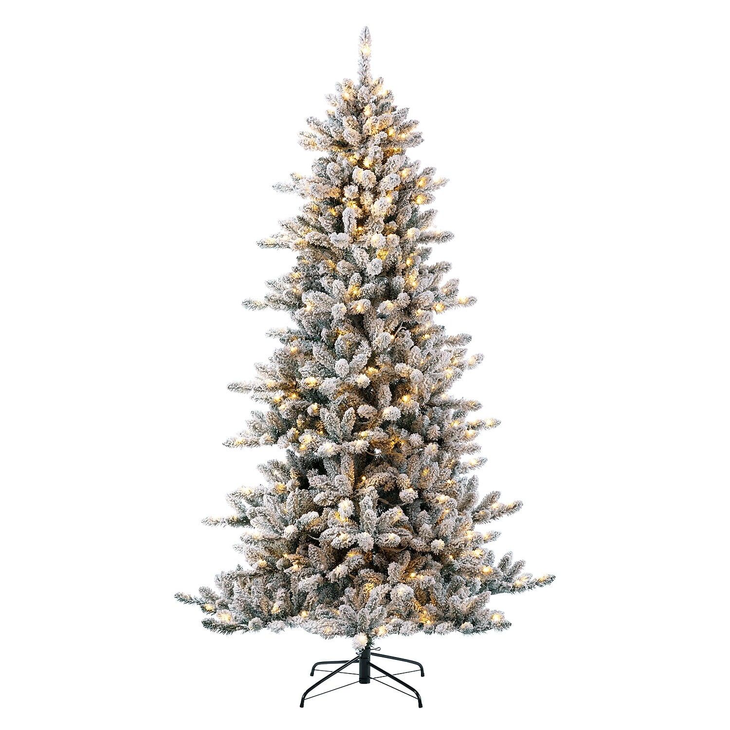 7.5ft Snow Flocked Fir Christmas Tree with Warm White Lights