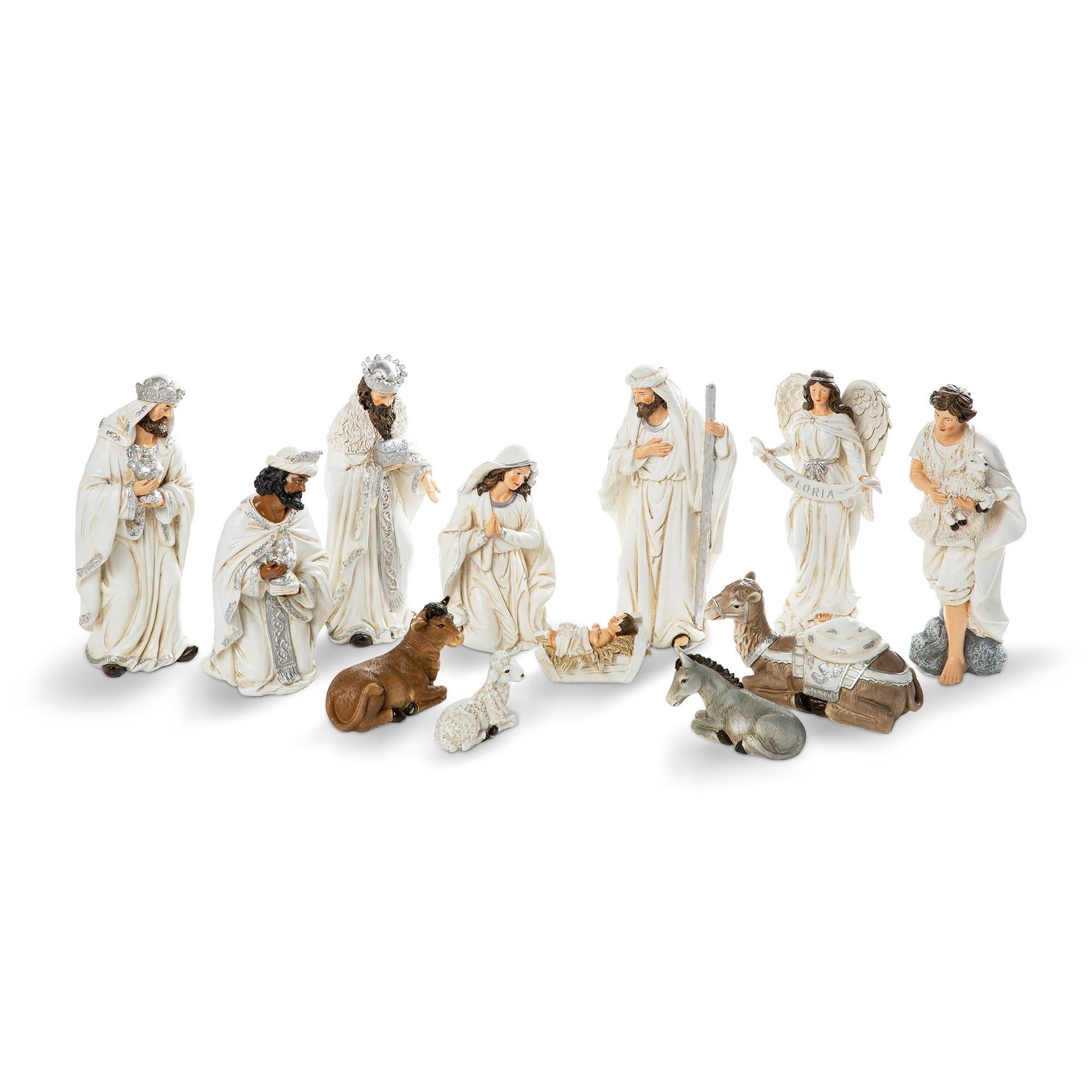 Ivory Resin Nativity Figurine Set with 12 Pieces