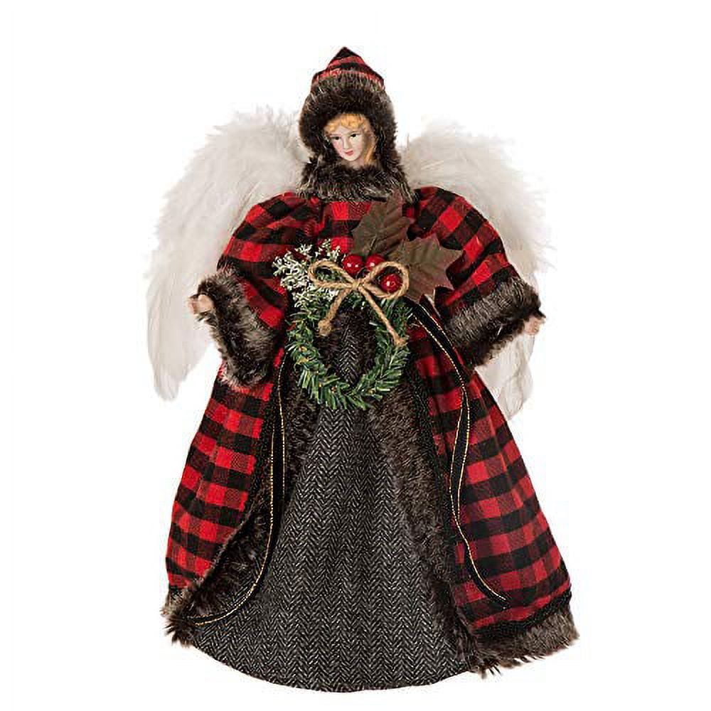 Plaid Angel Christmas Tree Topper with Fur Detailing