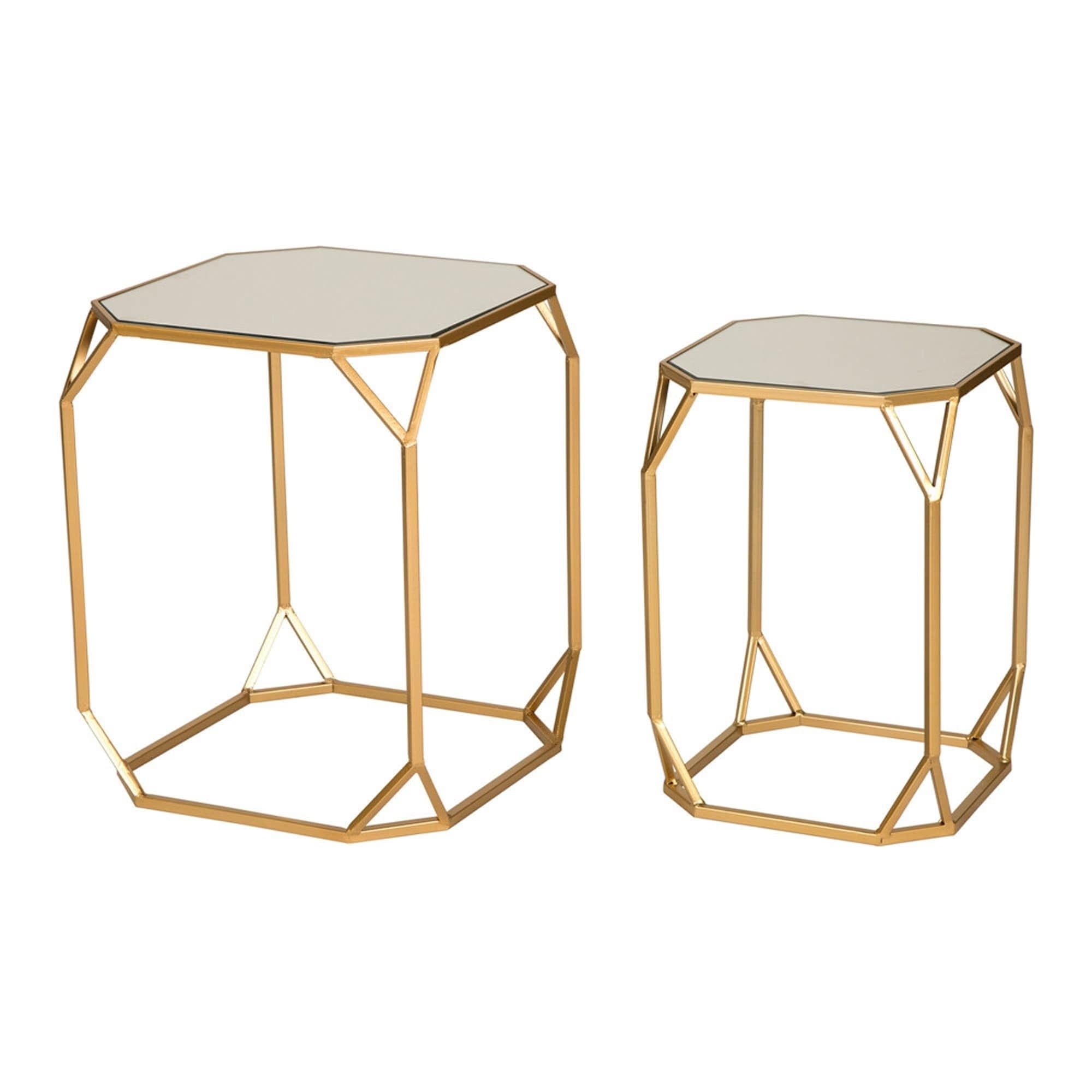 Gold Metal and Glass Nesting Coffee Tables Set