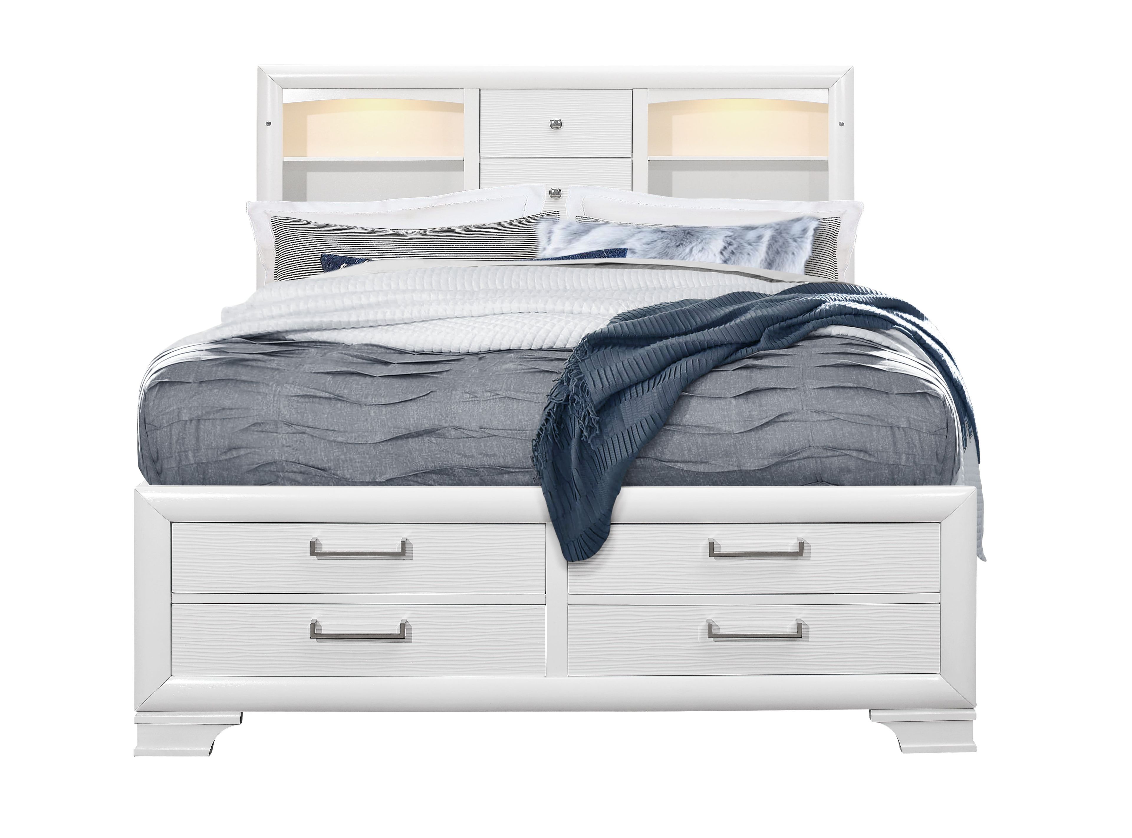 Jordyn Contemporary White Full Bed with LED Headboard and Storage