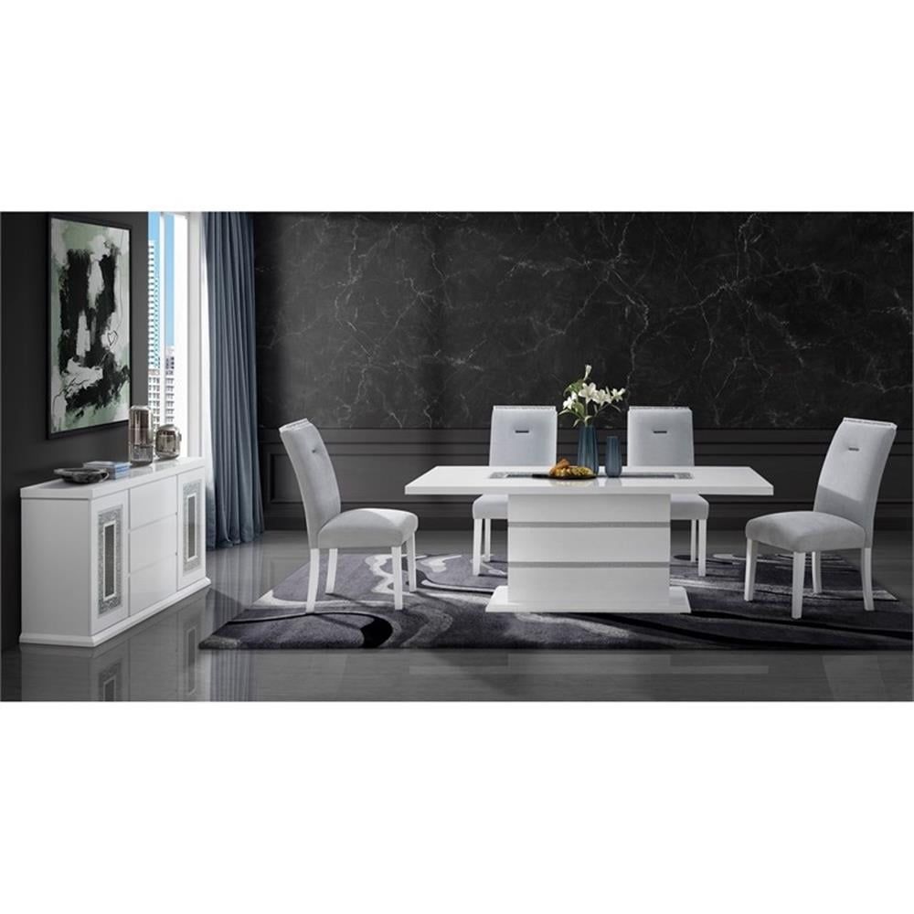 Monaco 5-Piece White and Light Gray Dining Set with Glass Inlay