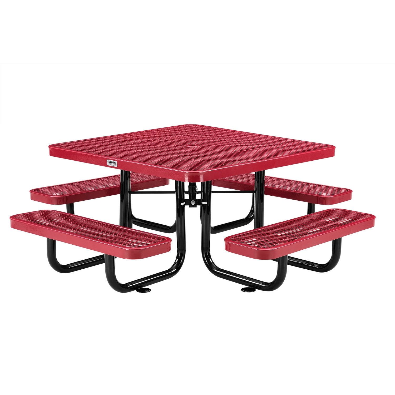 Red Steel Kids Square Outdoor Picnic Table with Black Frame