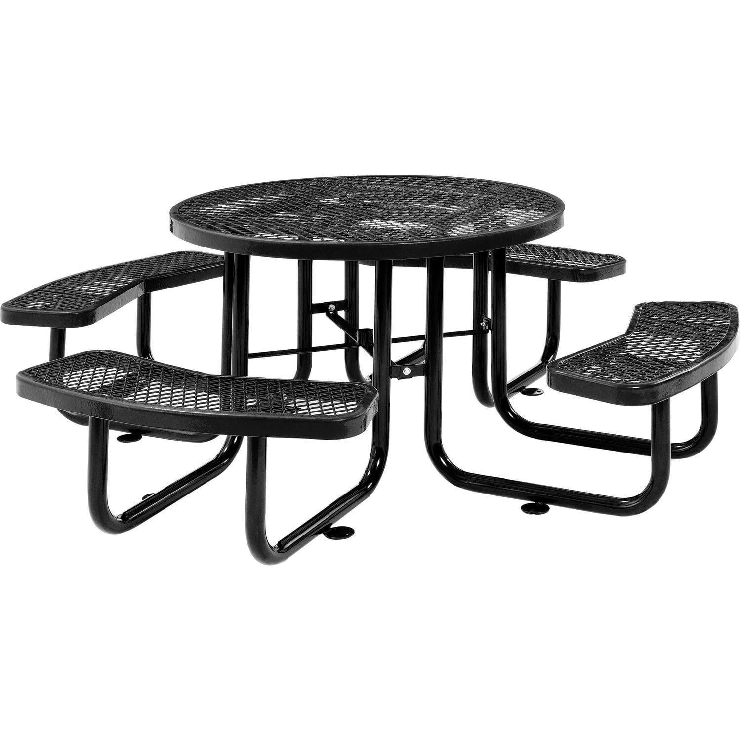 46" Black Steel Round Outdoor Picnic Table with Mesh Design