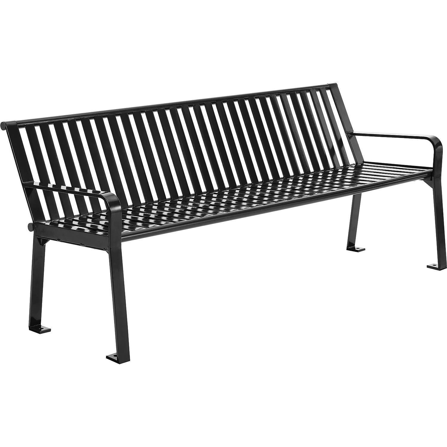 Black Steel 6-Foot Outdoor Park Bench with Back